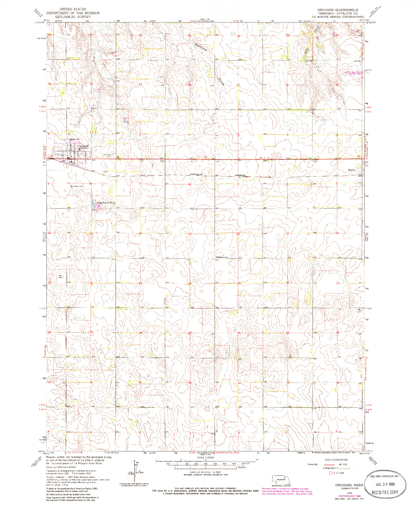 USGS 1:24000-SCALE QUADRANGLE FOR ORCHARD, NE 1963