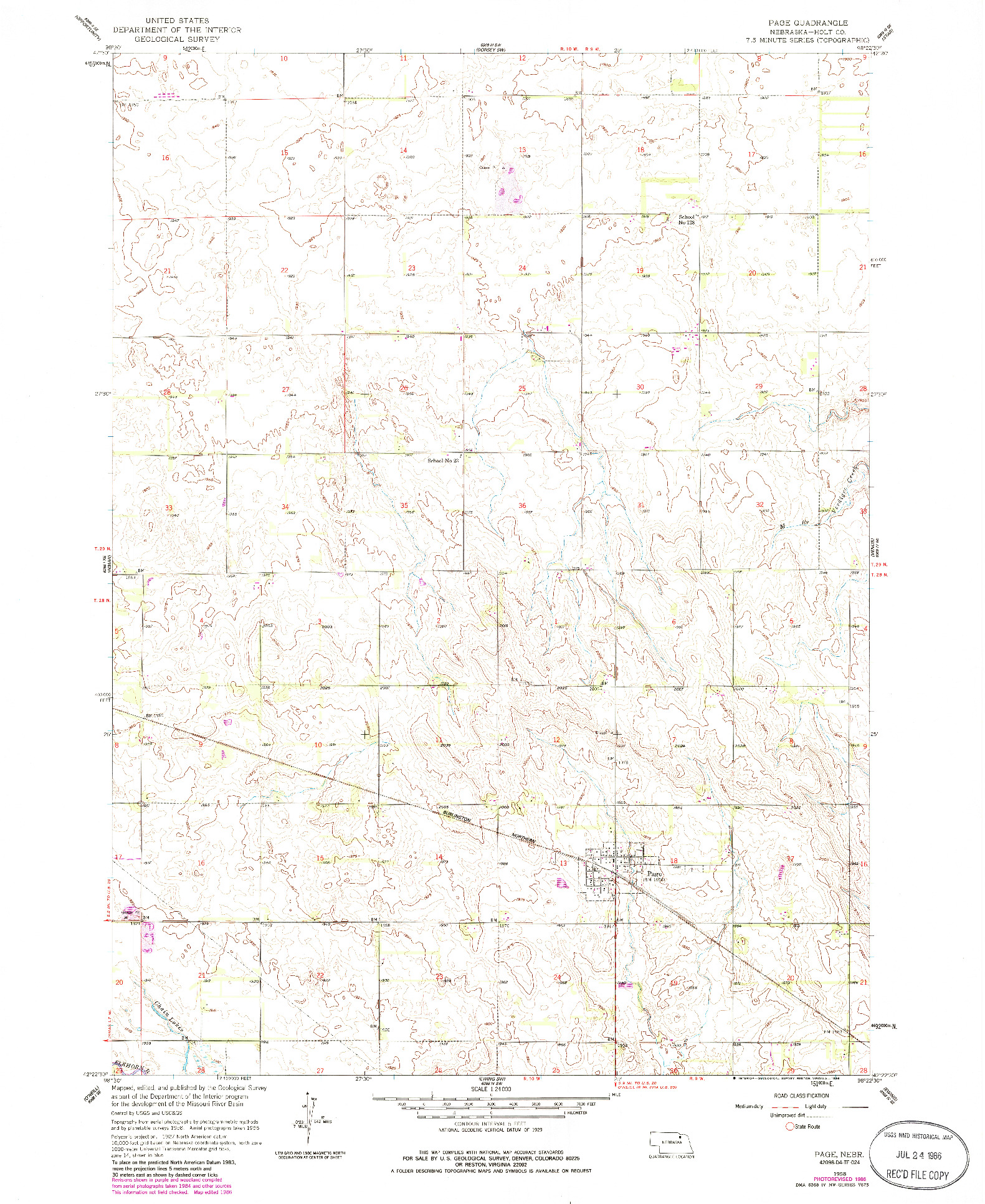 USGS 1:24000-SCALE QUADRANGLE FOR PAGE, NE 1958