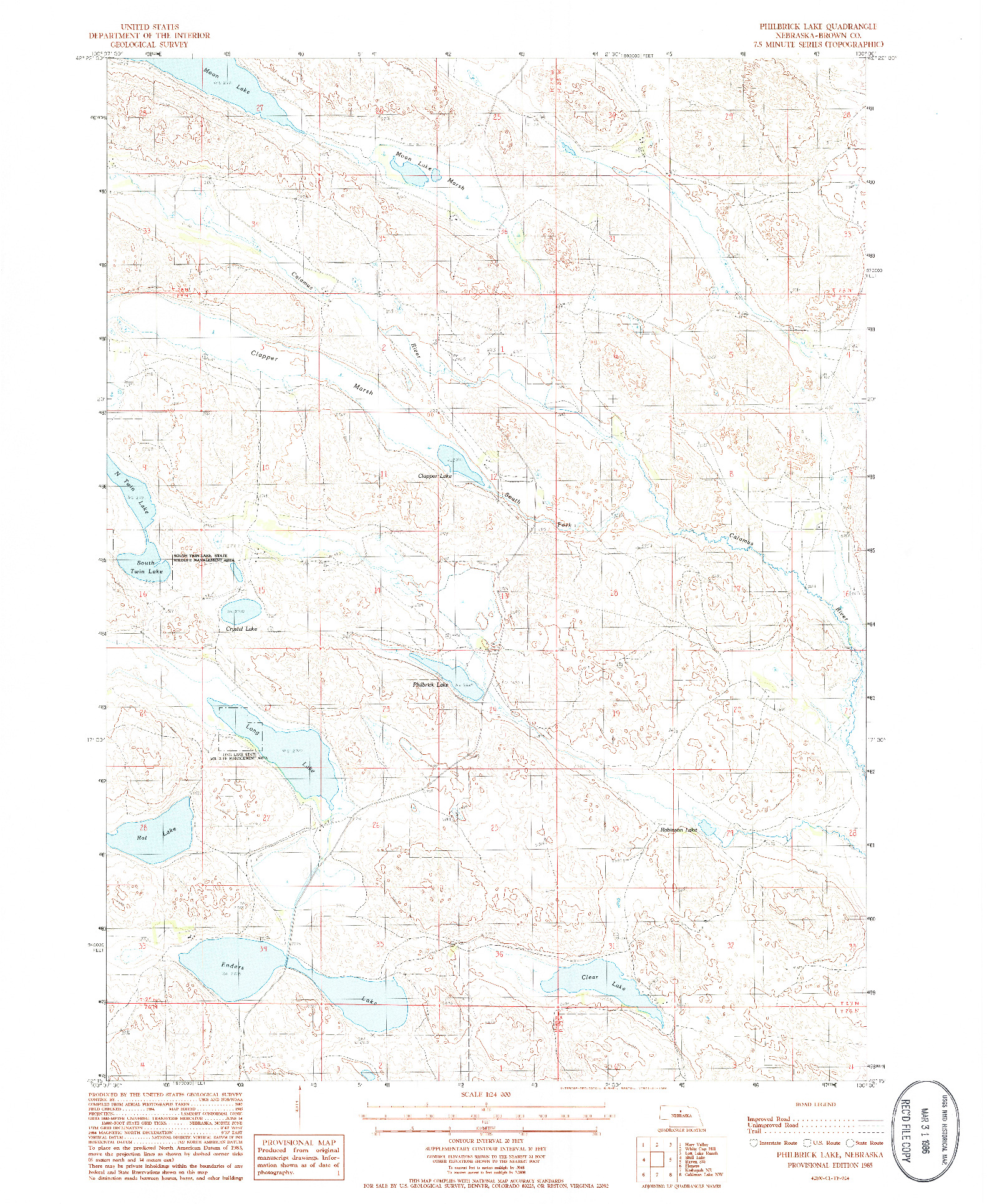 USGS 1:24000-SCALE QUADRANGLE FOR PHILBRICK LAKE, NE 1985