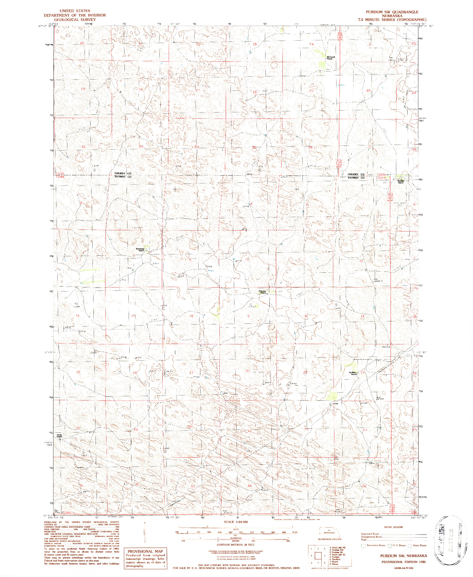 USGS 1:24000-SCALE QUADRANGLE FOR PURDUM SW, NE 1986