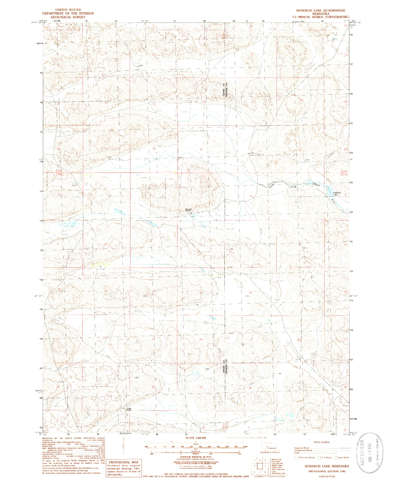 USGS 1:24000-SCALE QUADRANGLE FOR ROSEBUD LAKE, NE 1985