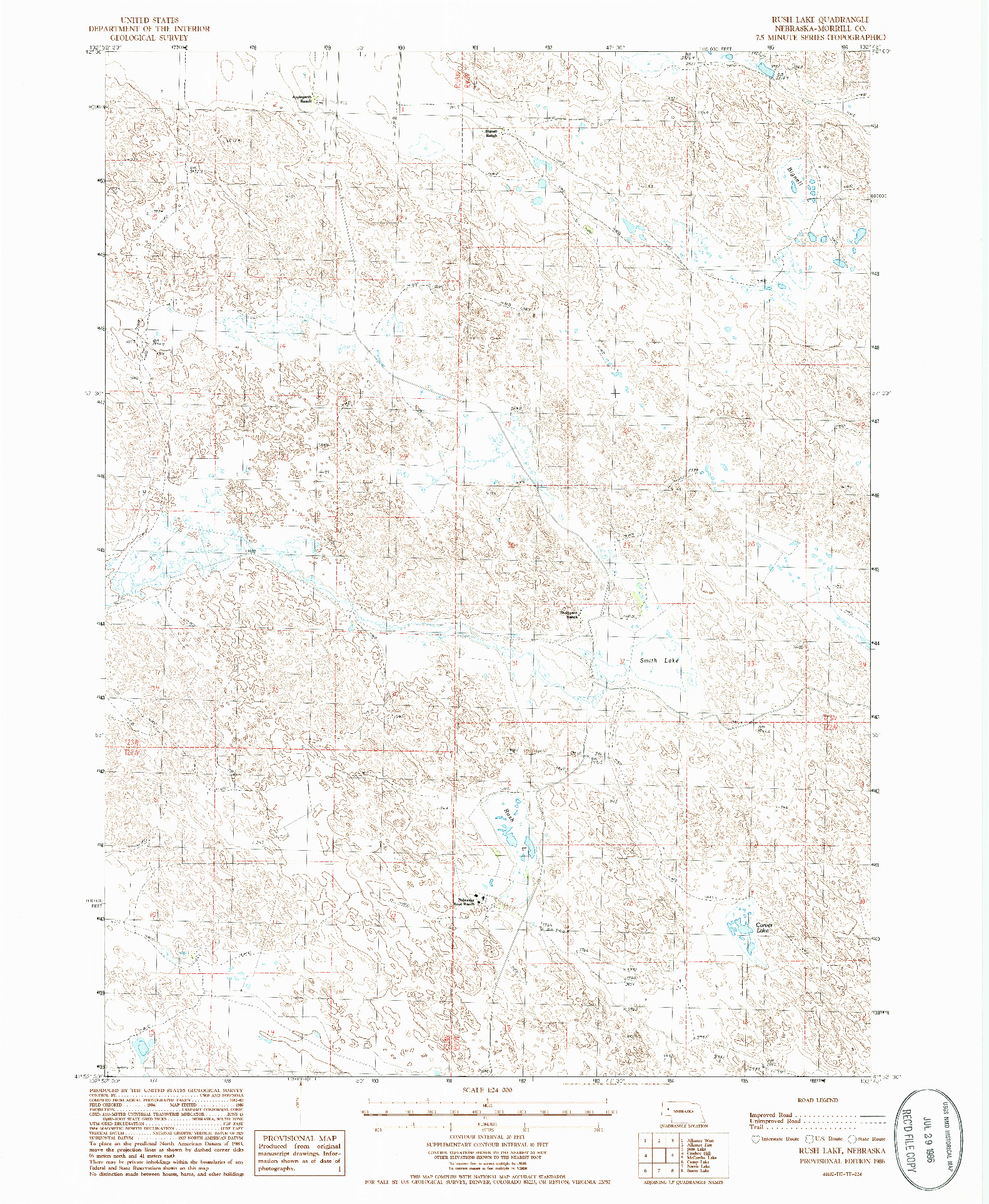 USGS 1:24000-SCALE QUADRANGLE FOR RUSH LAKE, NE 1986
