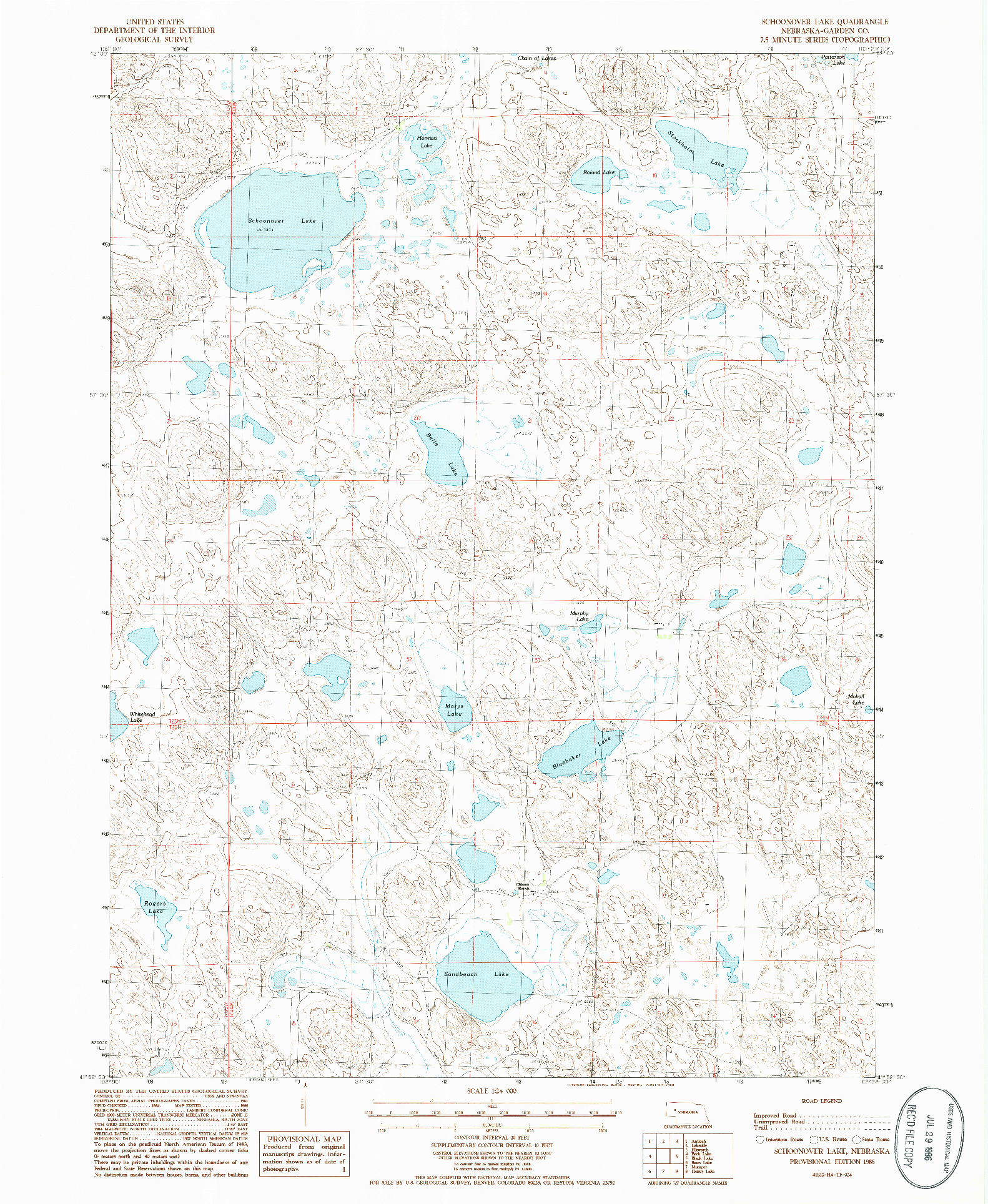 USGS 1:24000-SCALE QUADRANGLE FOR SCHOONOVER LAKE, NE 1986