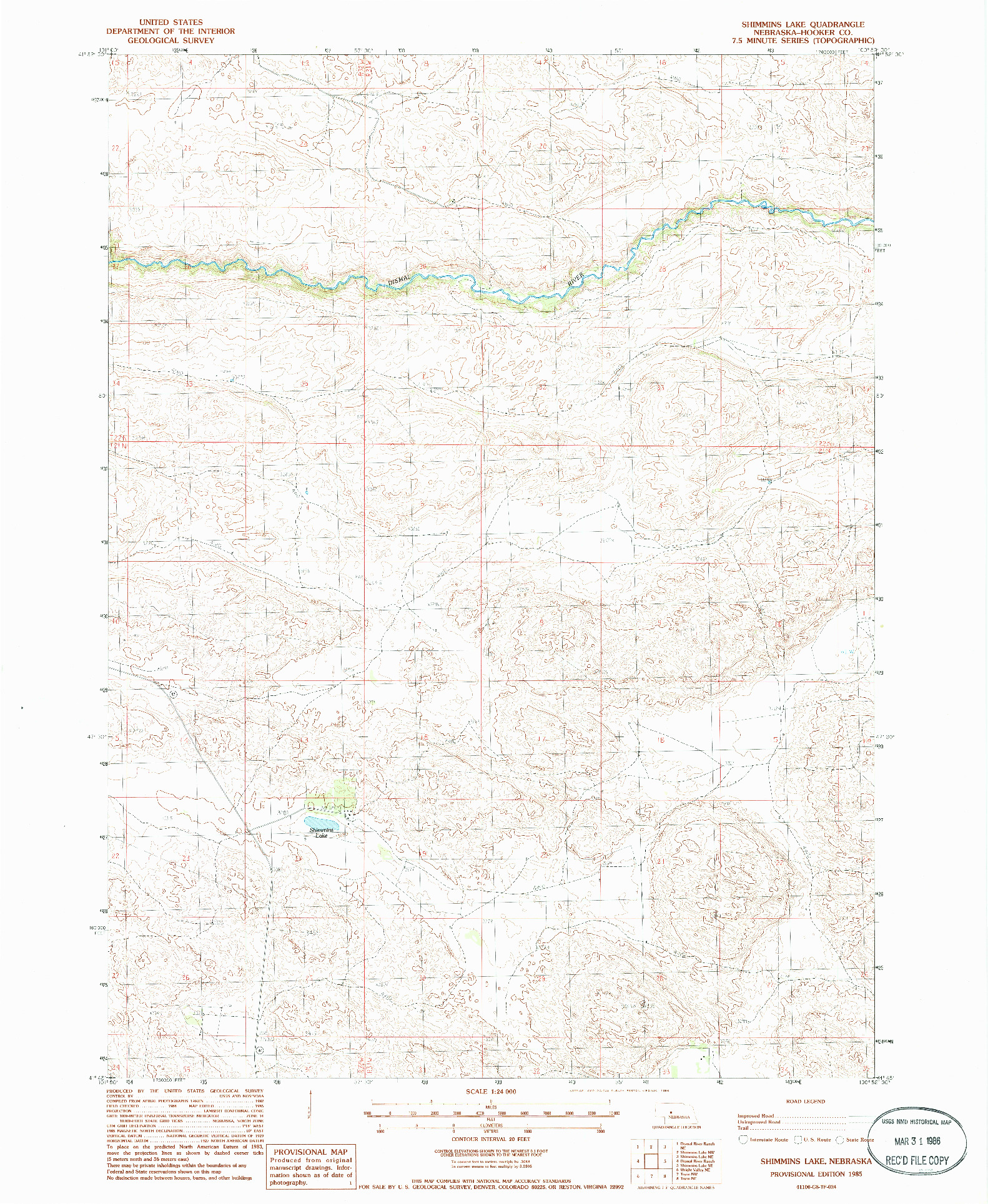 USGS 1:24000-SCALE QUADRANGLE FOR SHIMMINS LAKE, NE 1985