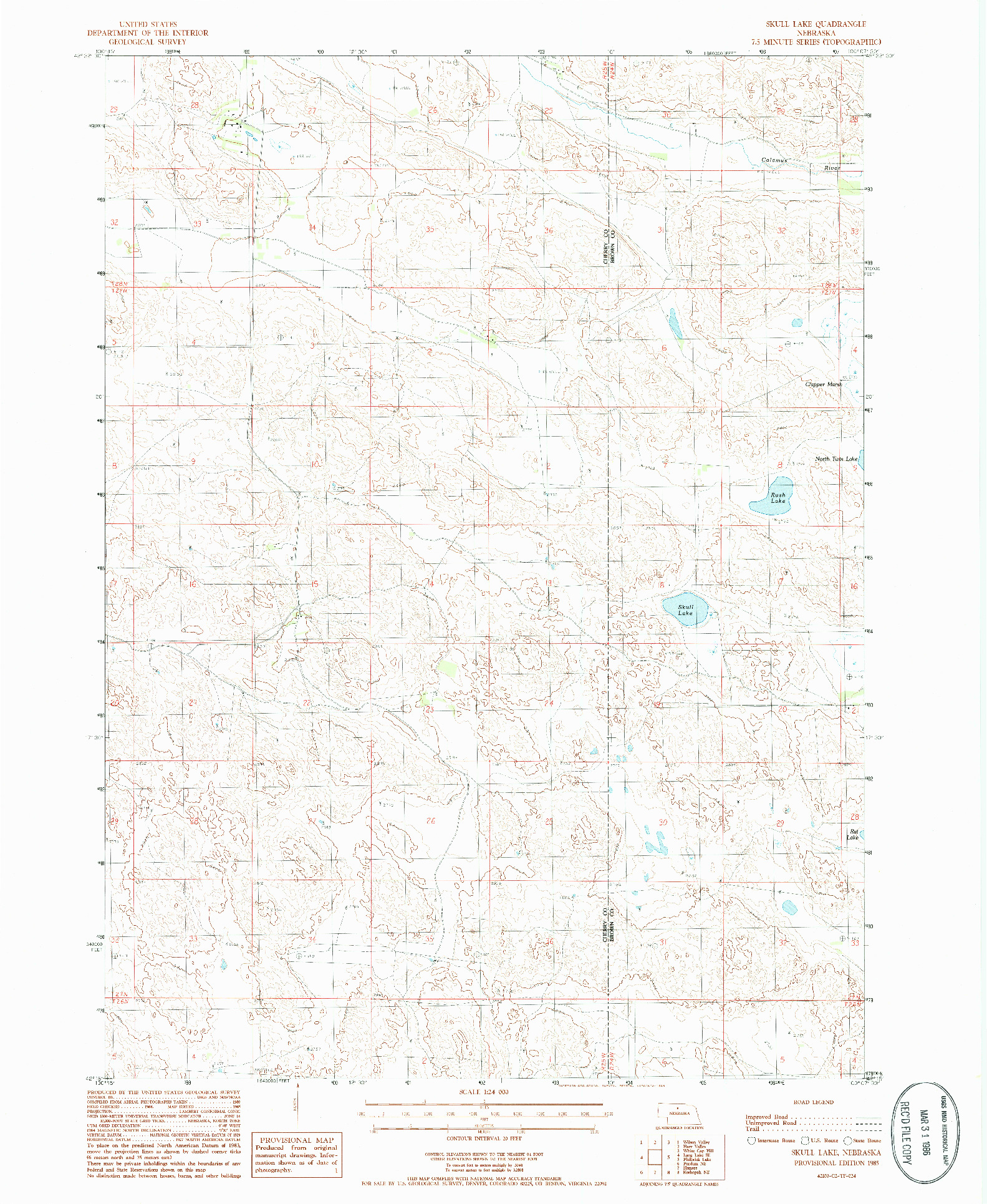 USGS 1:24000-SCALE QUADRANGLE FOR SKULL LAKE, NE 1985