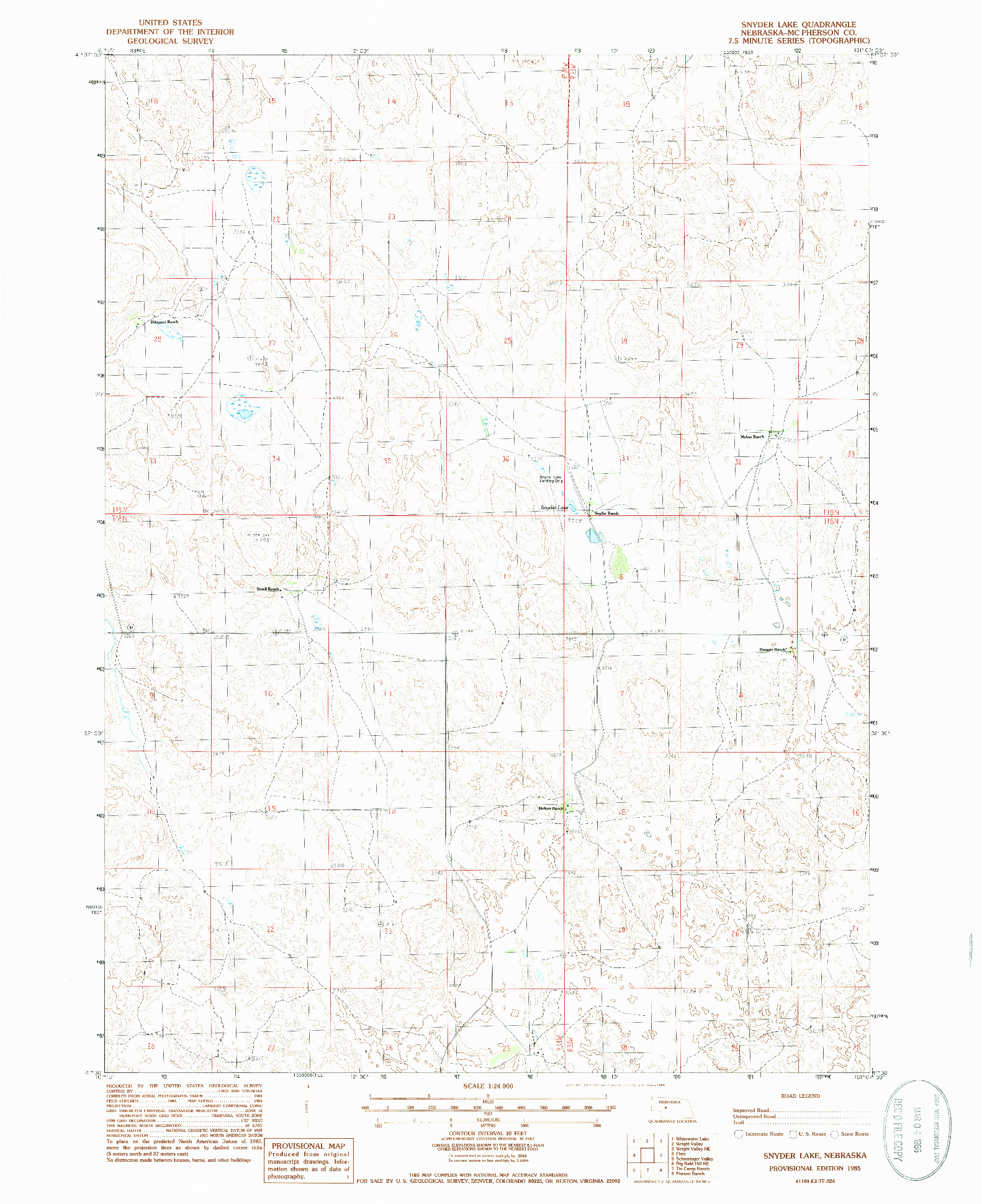 USGS 1:24000-SCALE QUADRANGLE FOR SNYDER LAKE, NE 1985