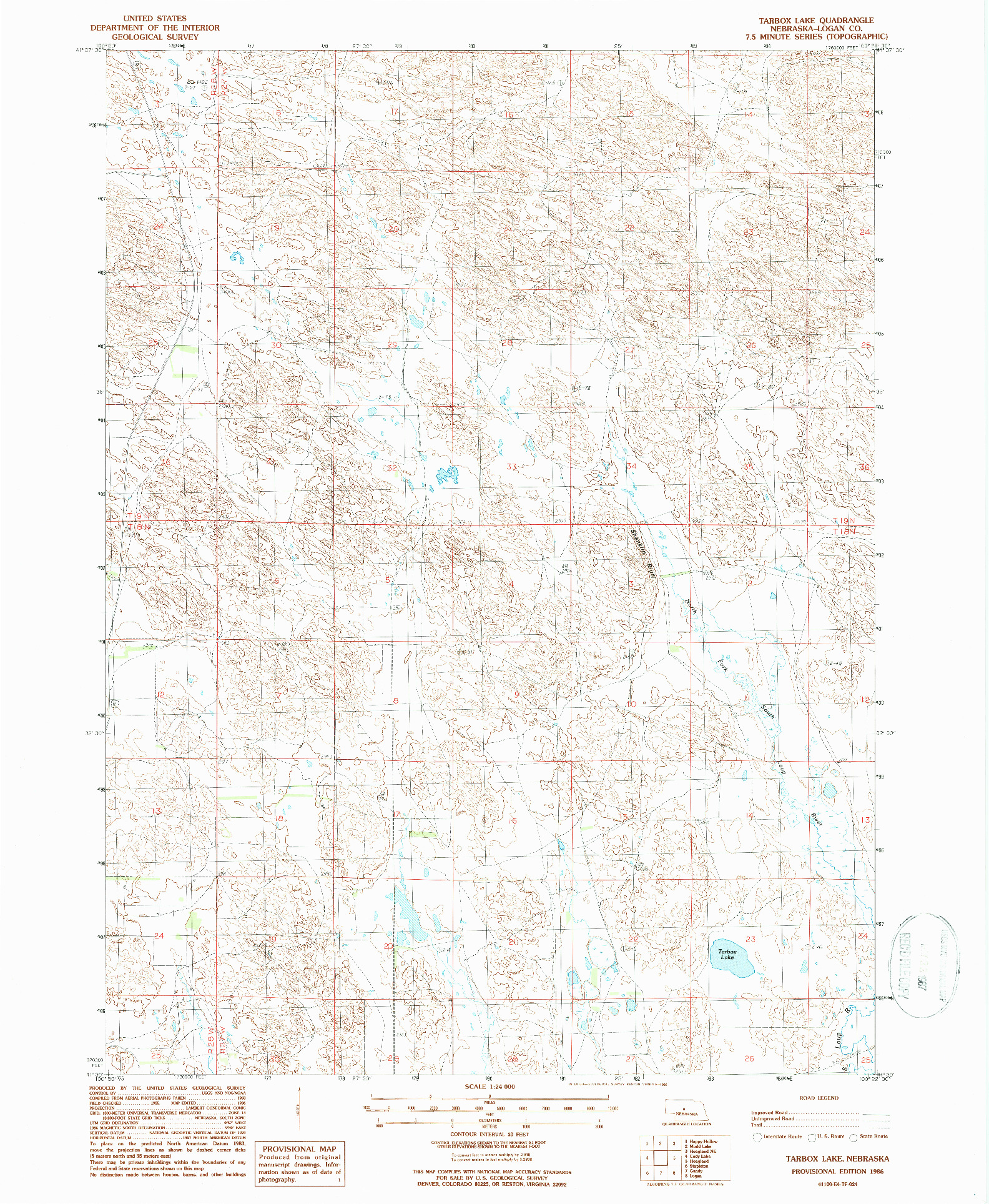 USGS 1:24000-SCALE QUADRANGLE FOR TARBOX LAKE, NE 1986