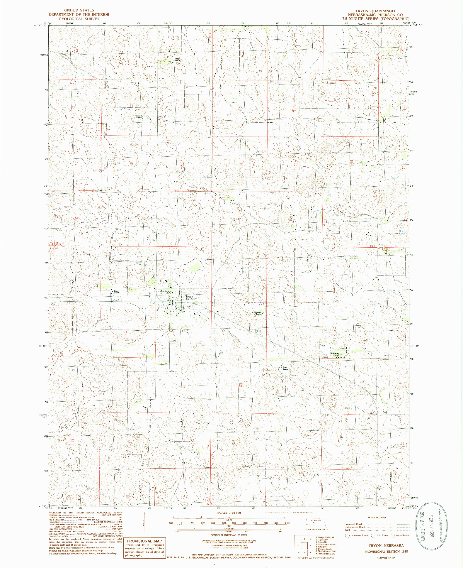 USGS 1:24000-SCALE QUADRANGLE FOR TRYON, NE 1985