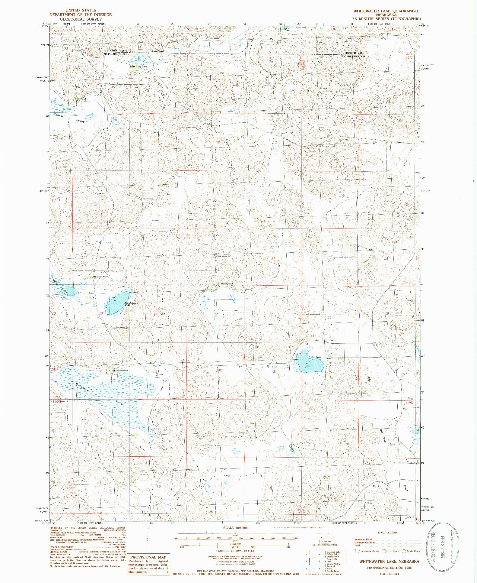 USGS 1:24000-SCALE QUADRANGLE FOR WHITEWATER LAKE, NE 1985