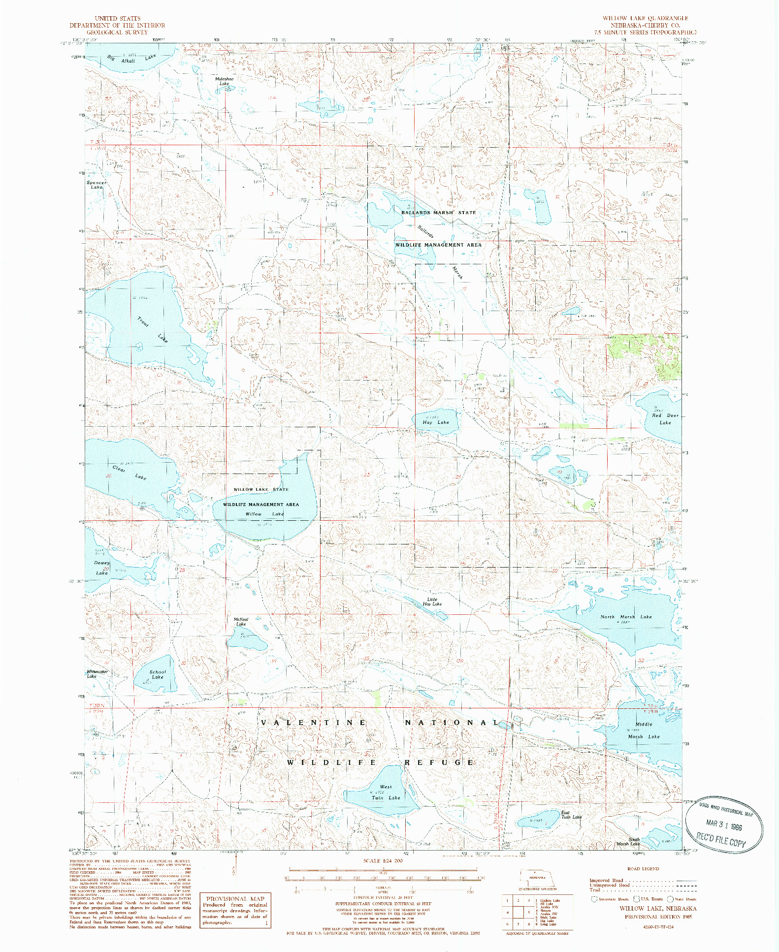 USGS 1:24000-SCALE QUADRANGLE FOR WILLOW LAKE, NE 1985