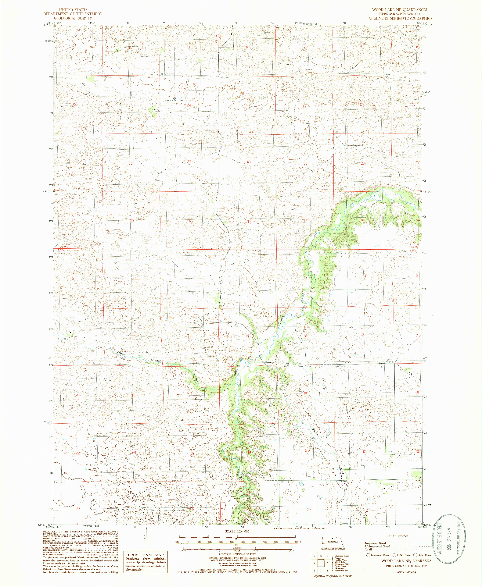 USGS 1:24000-SCALE QUADRANGLE FOR WOOD LAKE NE, NE 1985