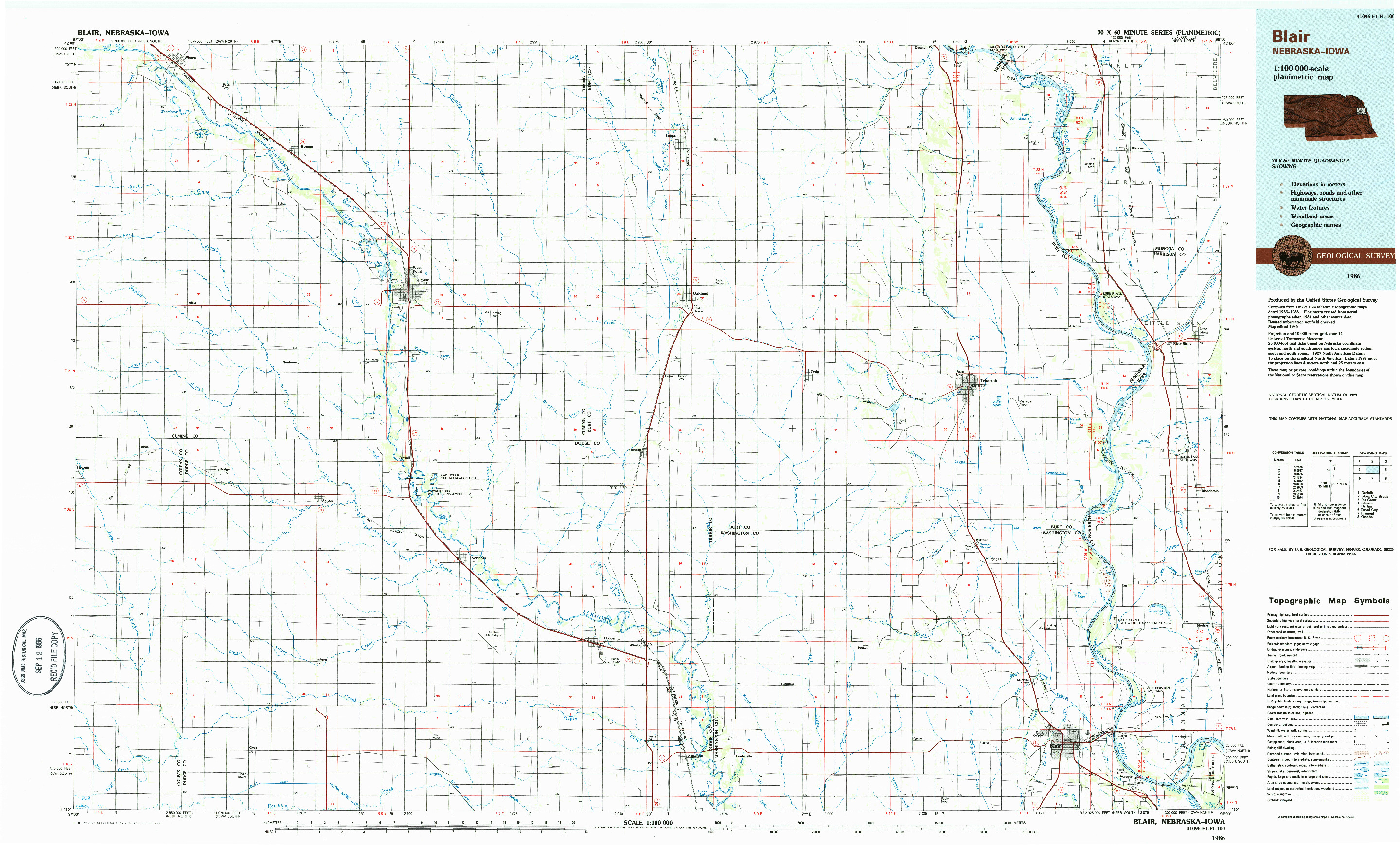 USGS 1:100000-SCALE QUADRANGLE FOR BLAIR, NE 1986