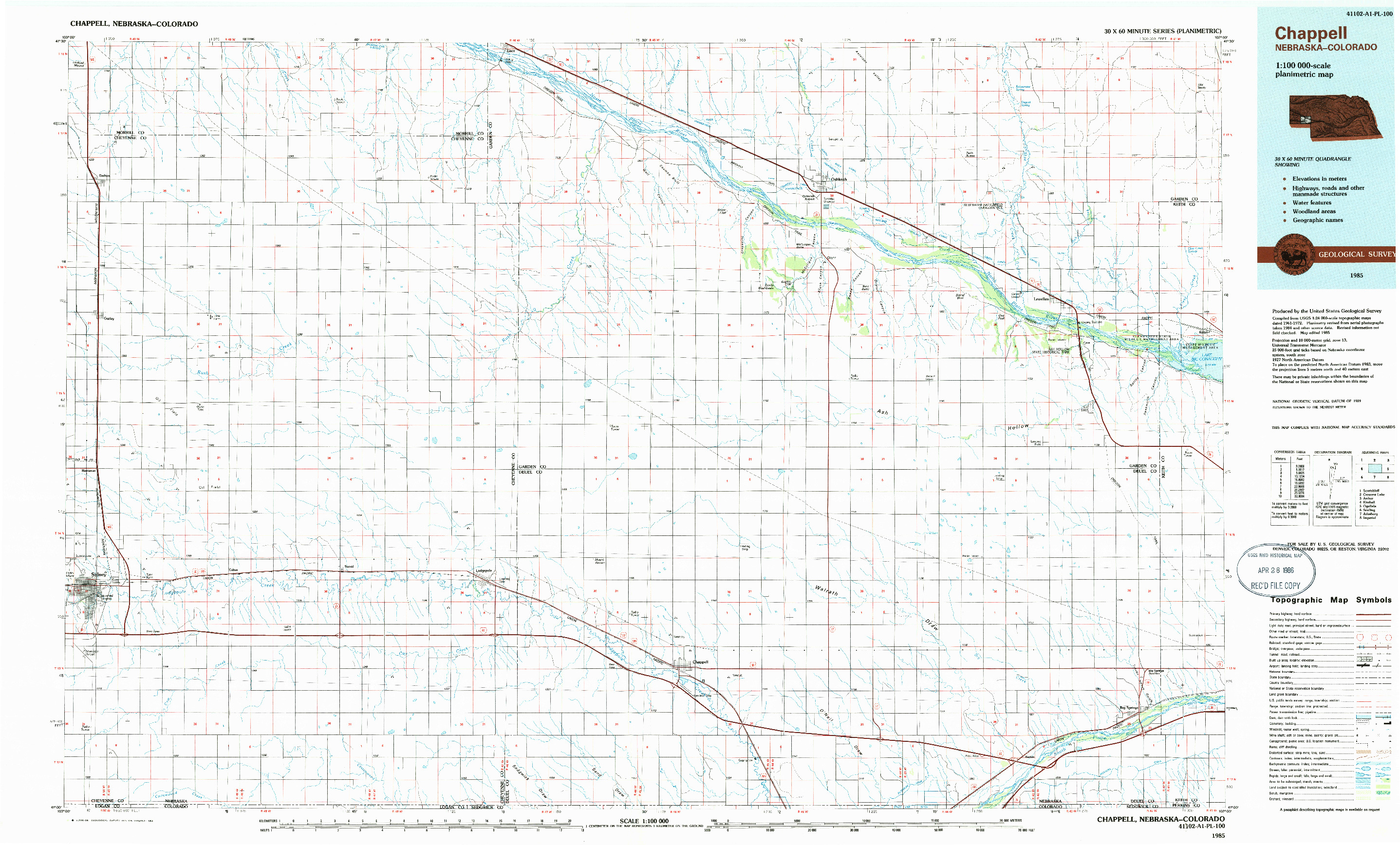 USGS 1:100000-SCALE QUADRANGLE FOR CHAPPELL, NE 1985