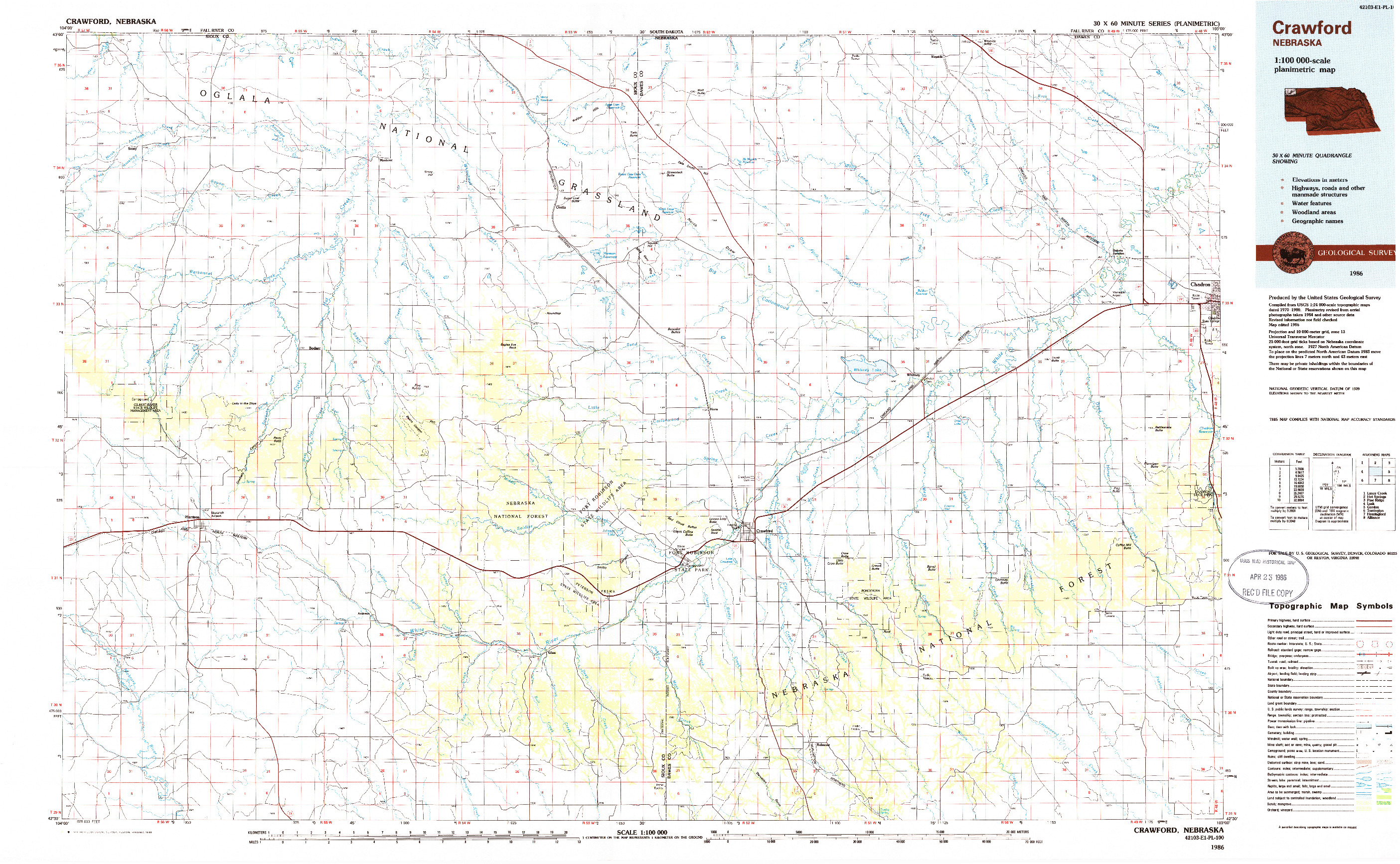 USGS 1:100000-SCALE QUADRANGLE FOR CRAWFORD, NE 1986