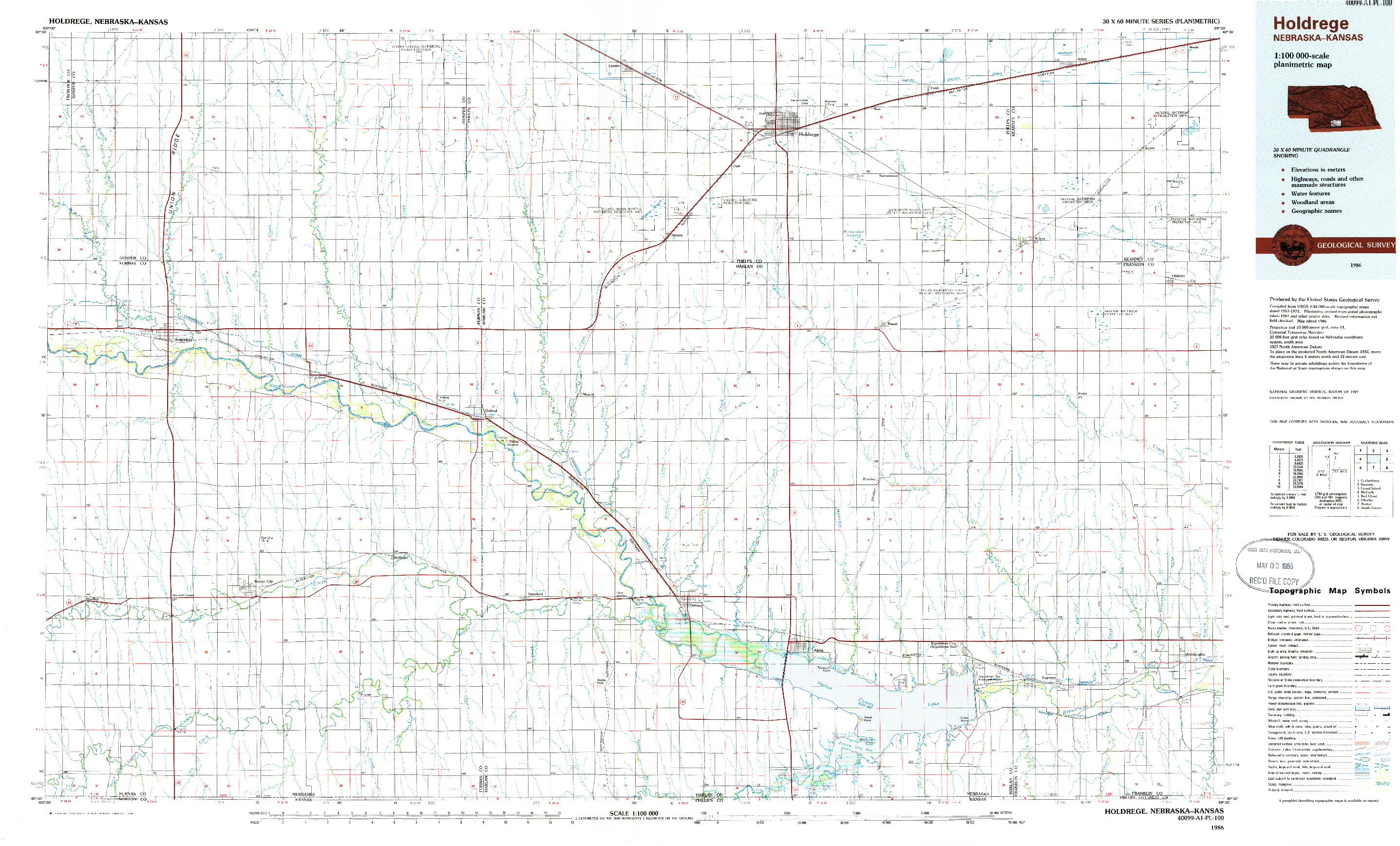 USGS 1:100000-SCALE QUADRANGLE FOR HOLDREGE, NE 1986
