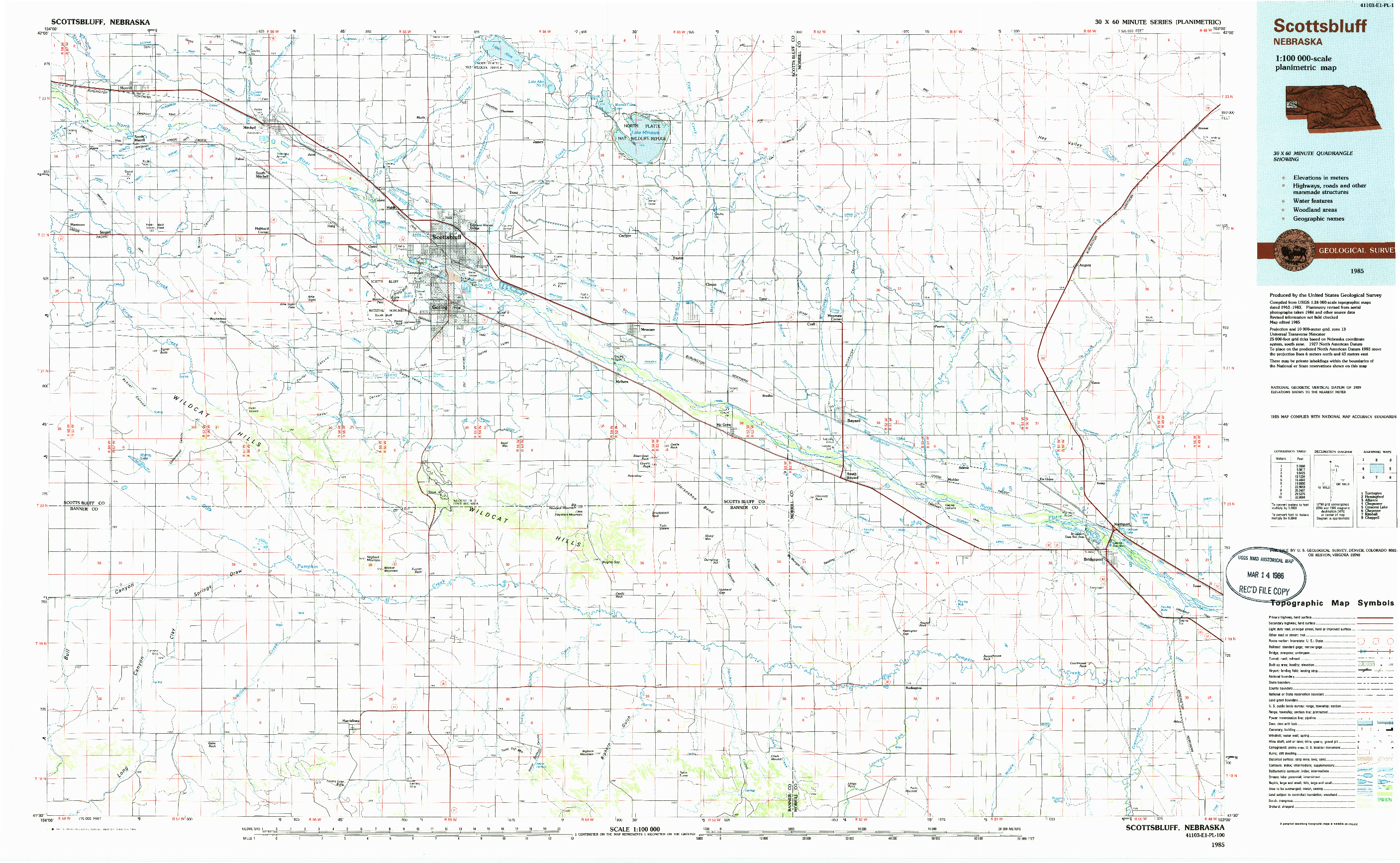 USGS 1:100000-SCALE QUADRANGLE FOR SCOTTSBLUFF, NE 1985