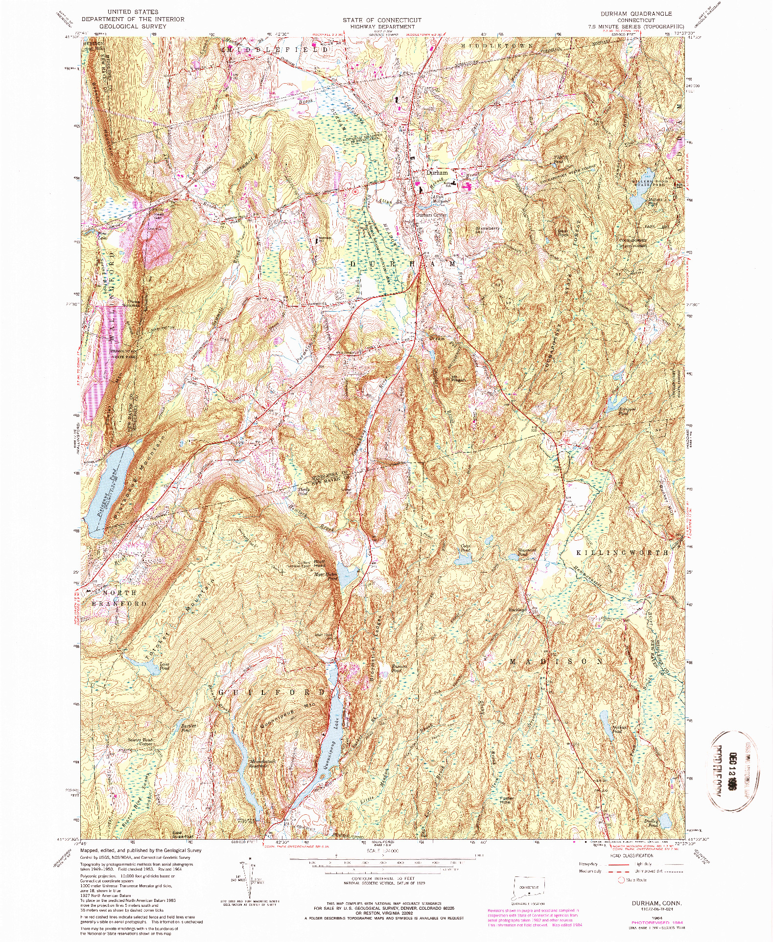 USGS 1:24000-SCALE QUADRANGLE FOR DURHAM, CT 1964