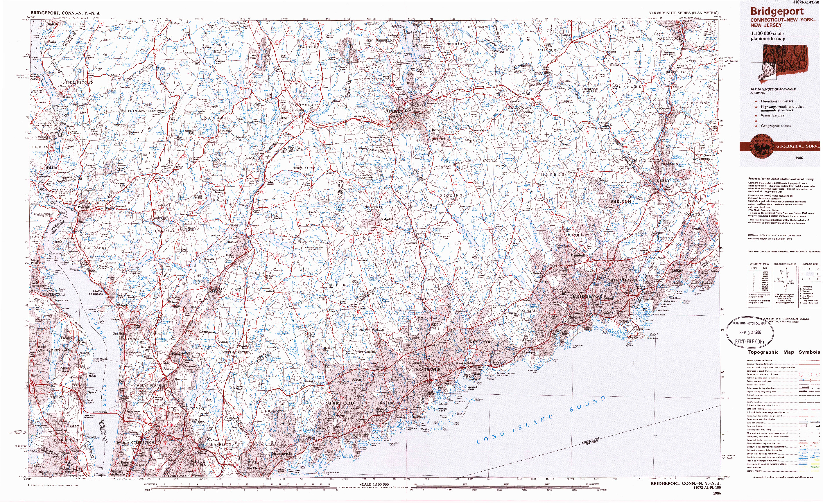 USGS 1:100000-SCALE QUADRANGLE FOR BRIDGEPORT, CT 1986