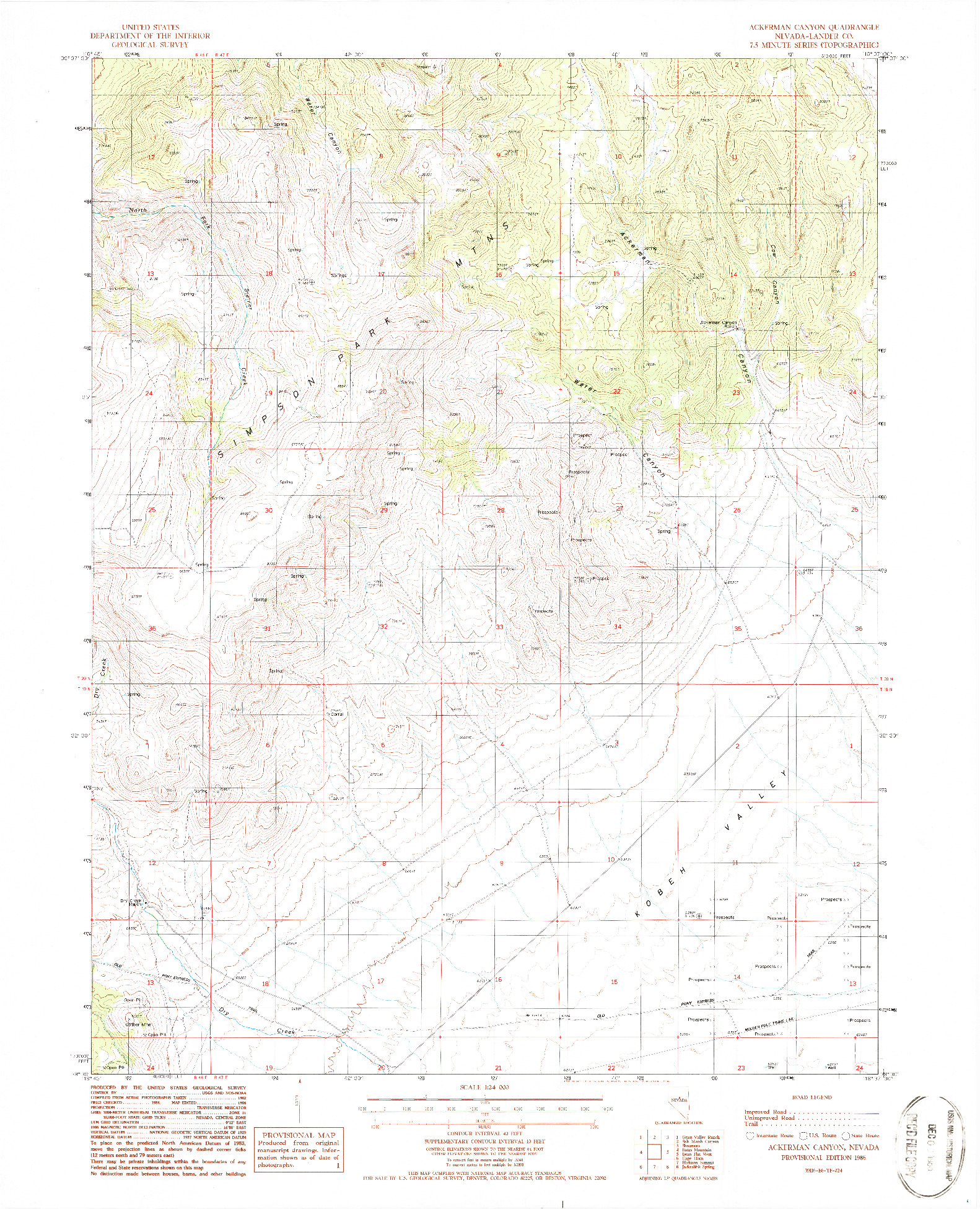 USGS 1:24000-SCALE QUADRANGLE FOR ACKERMAN CANYON, NV 1986