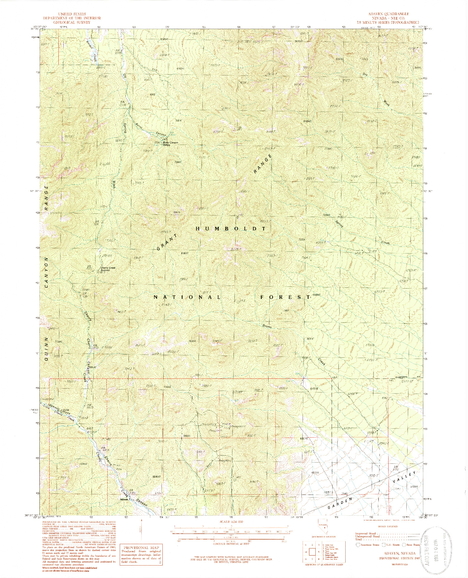 USGS 1:24000-SCALE QUADRANGLE FOR ADAVEN, NV 1985