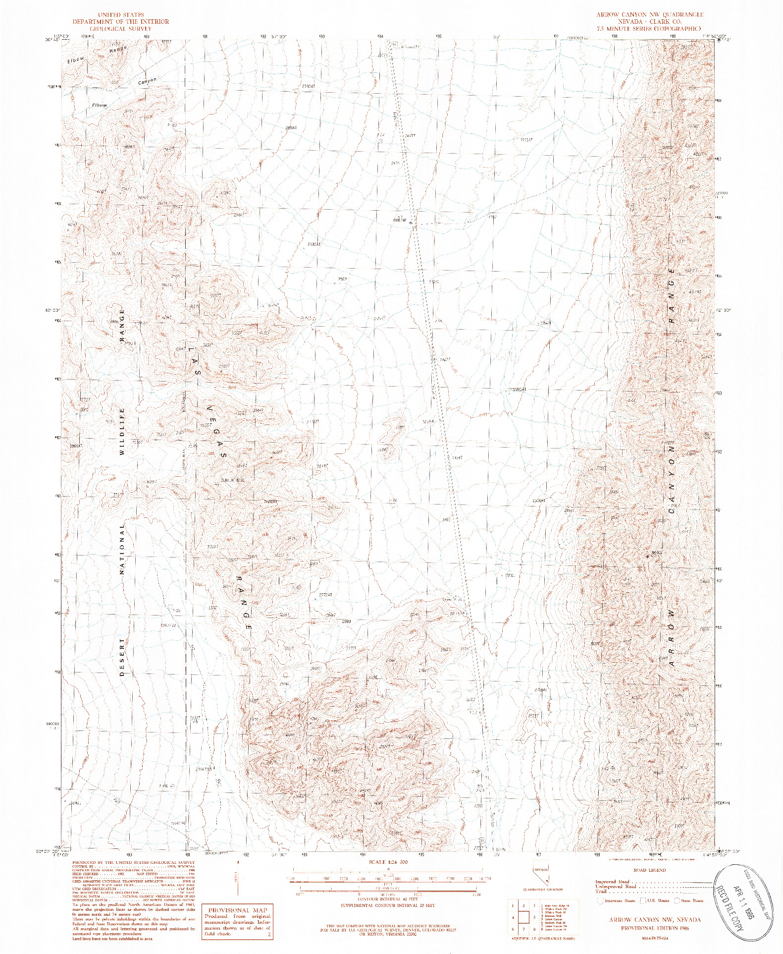 USGS 1:24000-SCALE QUADRANGLE FOR ARROW CANYON NW, NV 1986