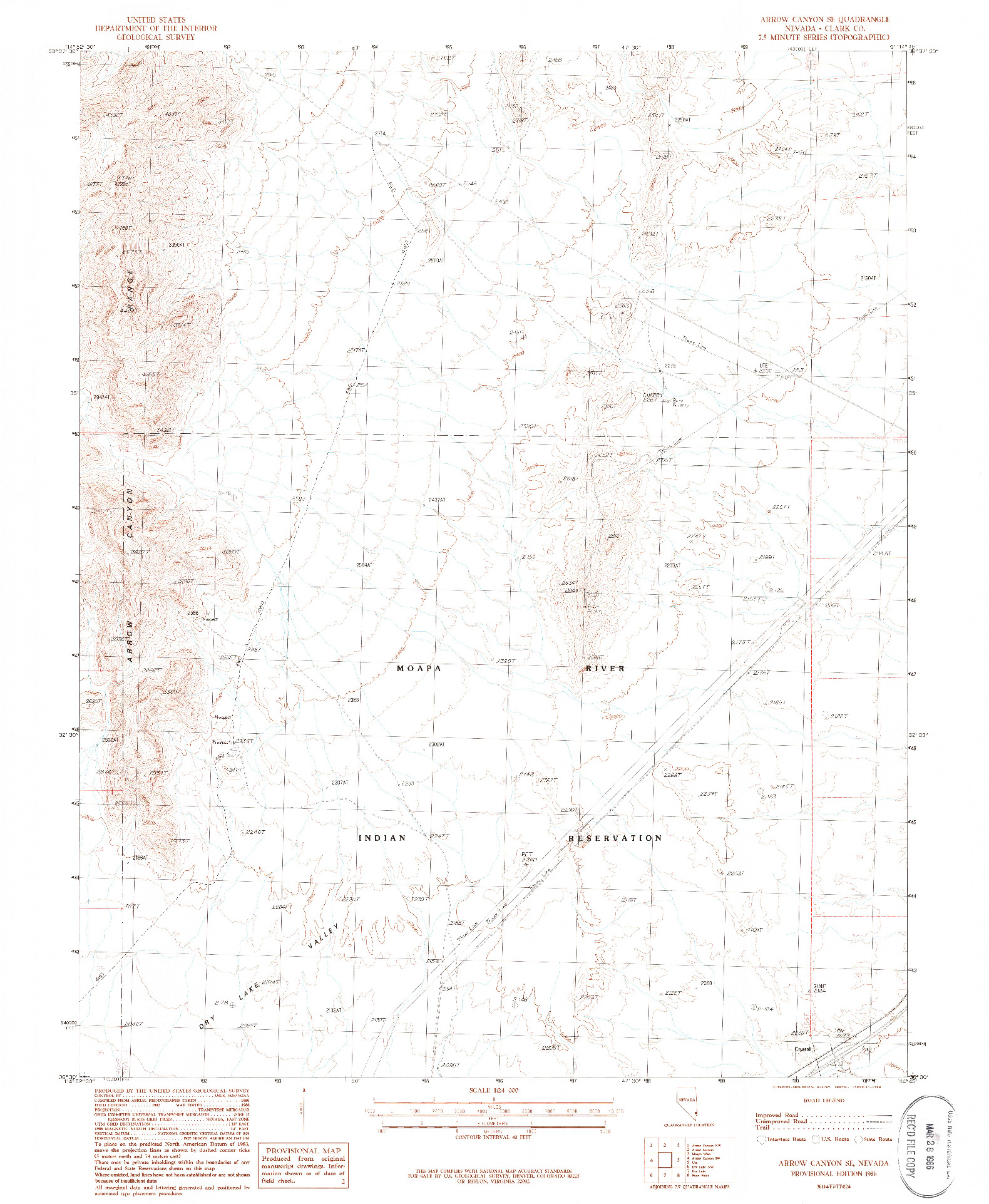 USGS 1:24000-SCALE QUADRANGLE FOR ARROW CANYON SE, NV 1986