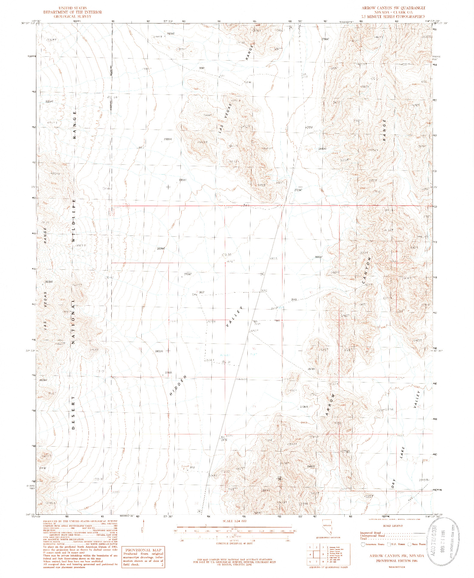 USGS 1:24000-SCALE QUADRANGLE FOR ARROW CANYON SW, NV 1986