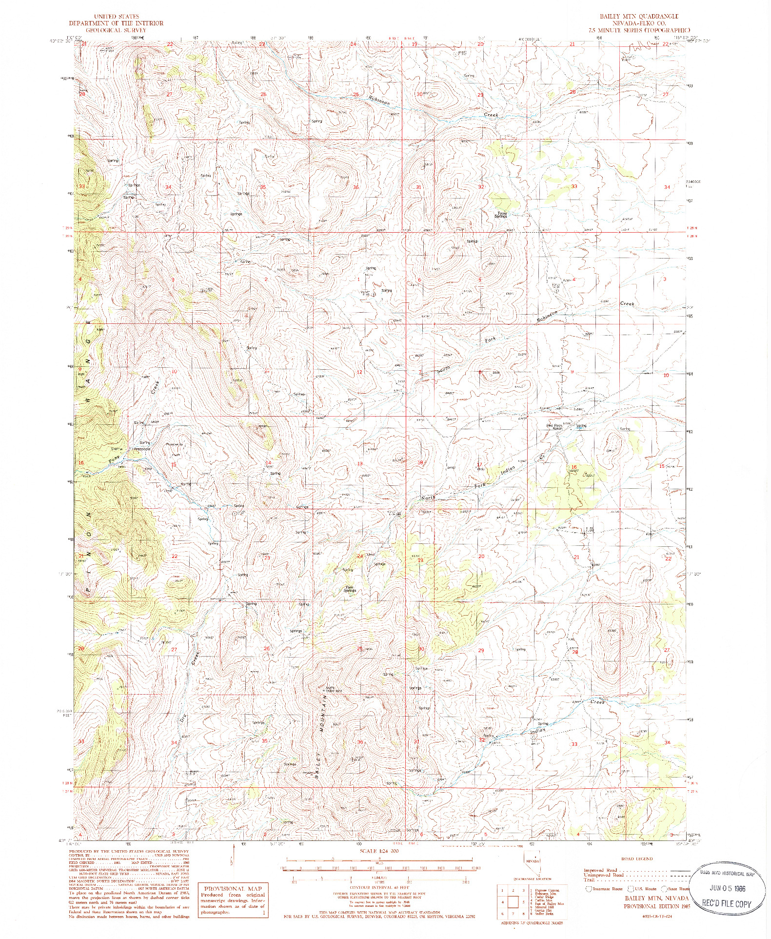 USGS 1:24000-SCALE QUADRANGLE FOR BAILEY MTN, NV 1985