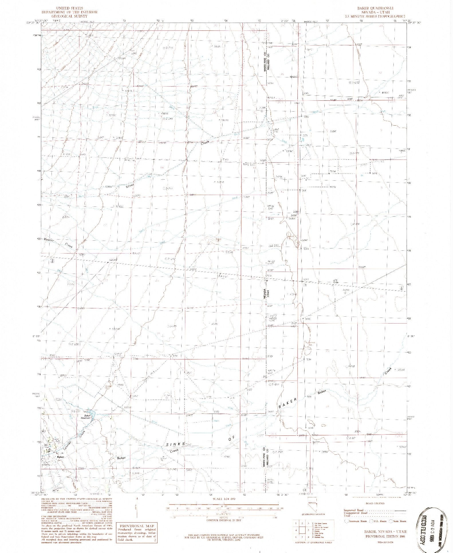 USGS 1:24000-SCALE QUADRANGLE FOR BAKER, NV 1986