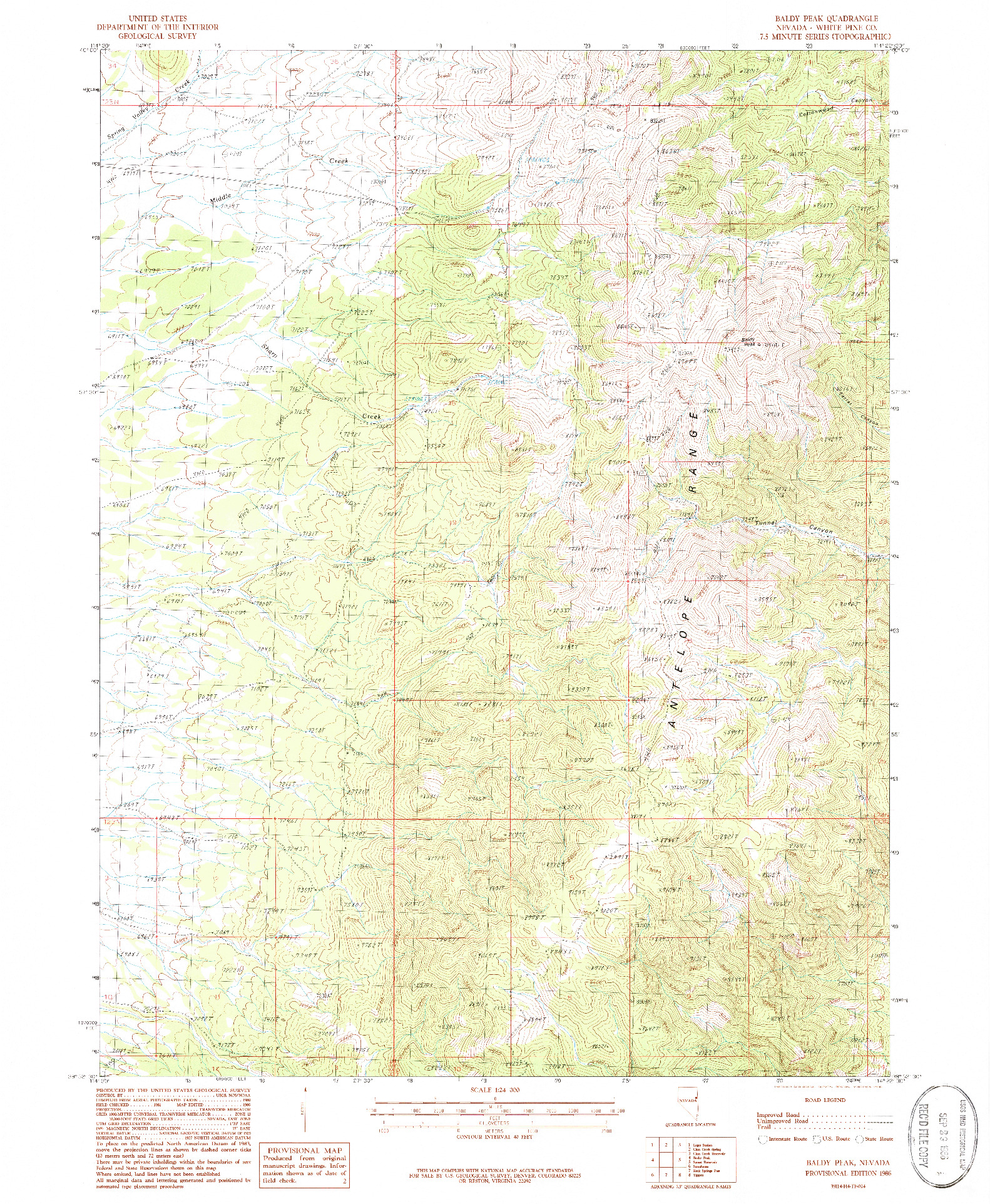 USGS 1:24000-SCALE QUADRANGLE FOR BALDY PEAK, NV 1986