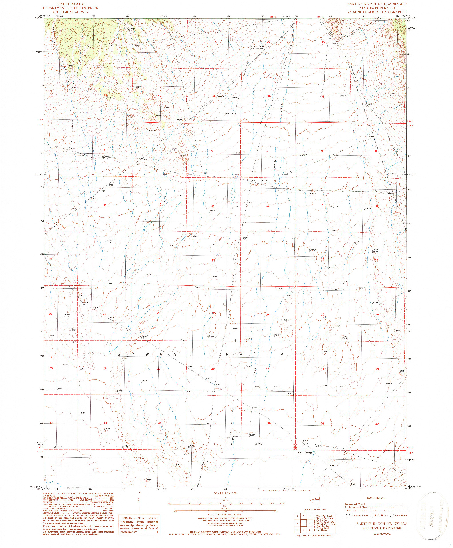 USGS 1:24000-SCALE QUADRANGLE FOR BARTINE RANCH NE, NV 1986