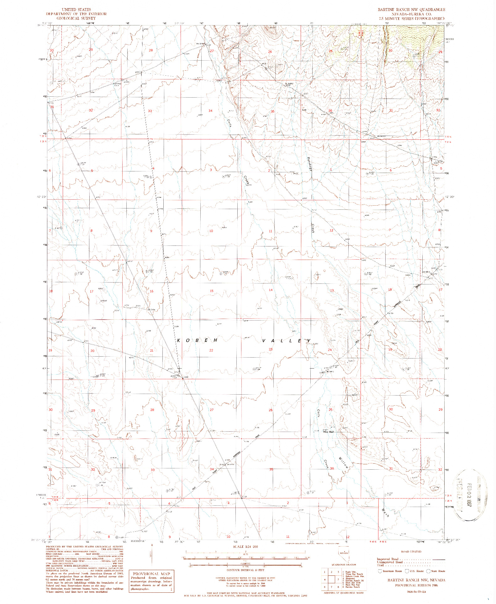 USGS 1:24000-SCALE QUADRANGLE FOR BARTINE RANCH NW, NV 1986