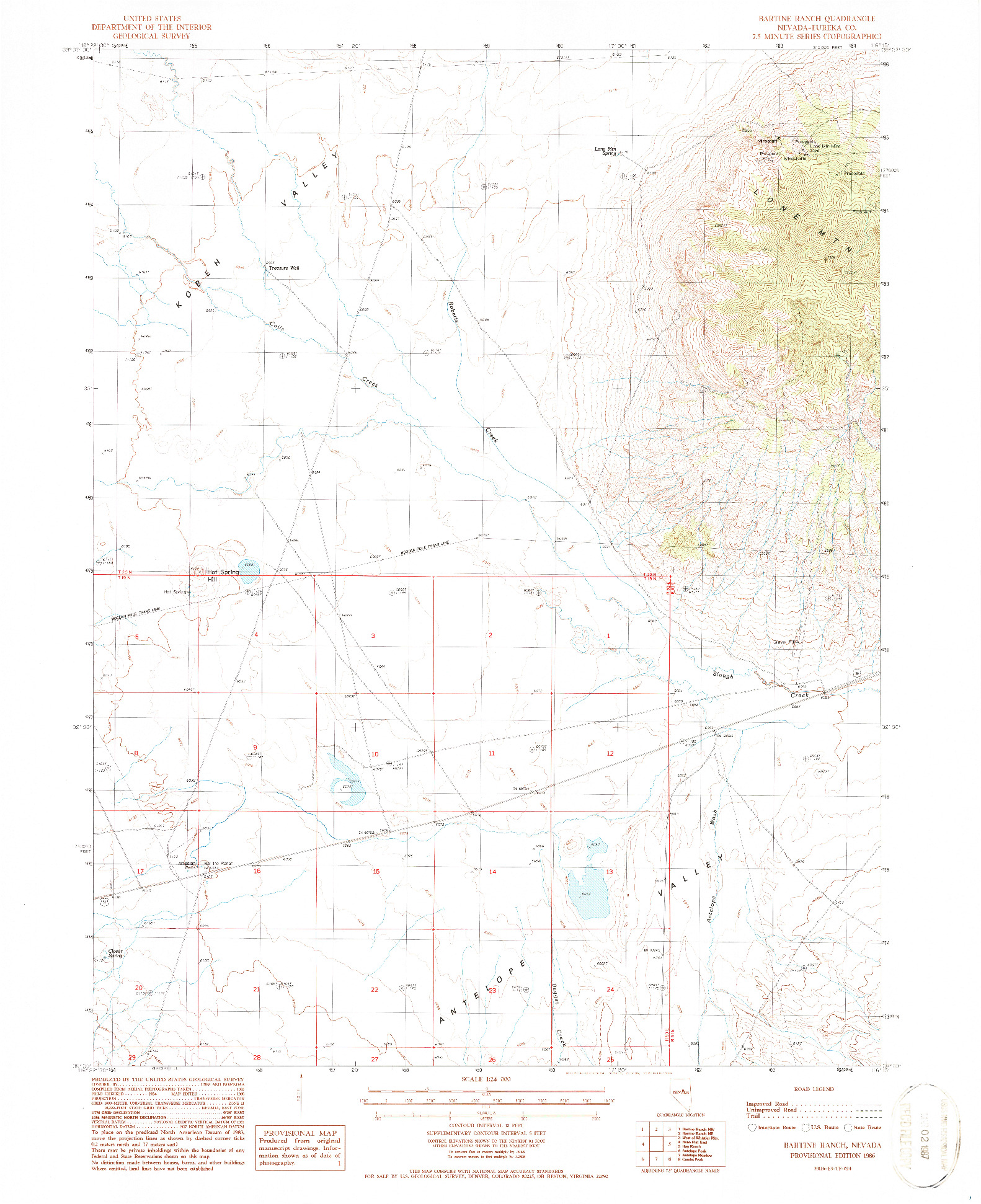 USGS 1:24000-SCALE QUADRANGLE FOR BARTINE RANCH, NV 1986