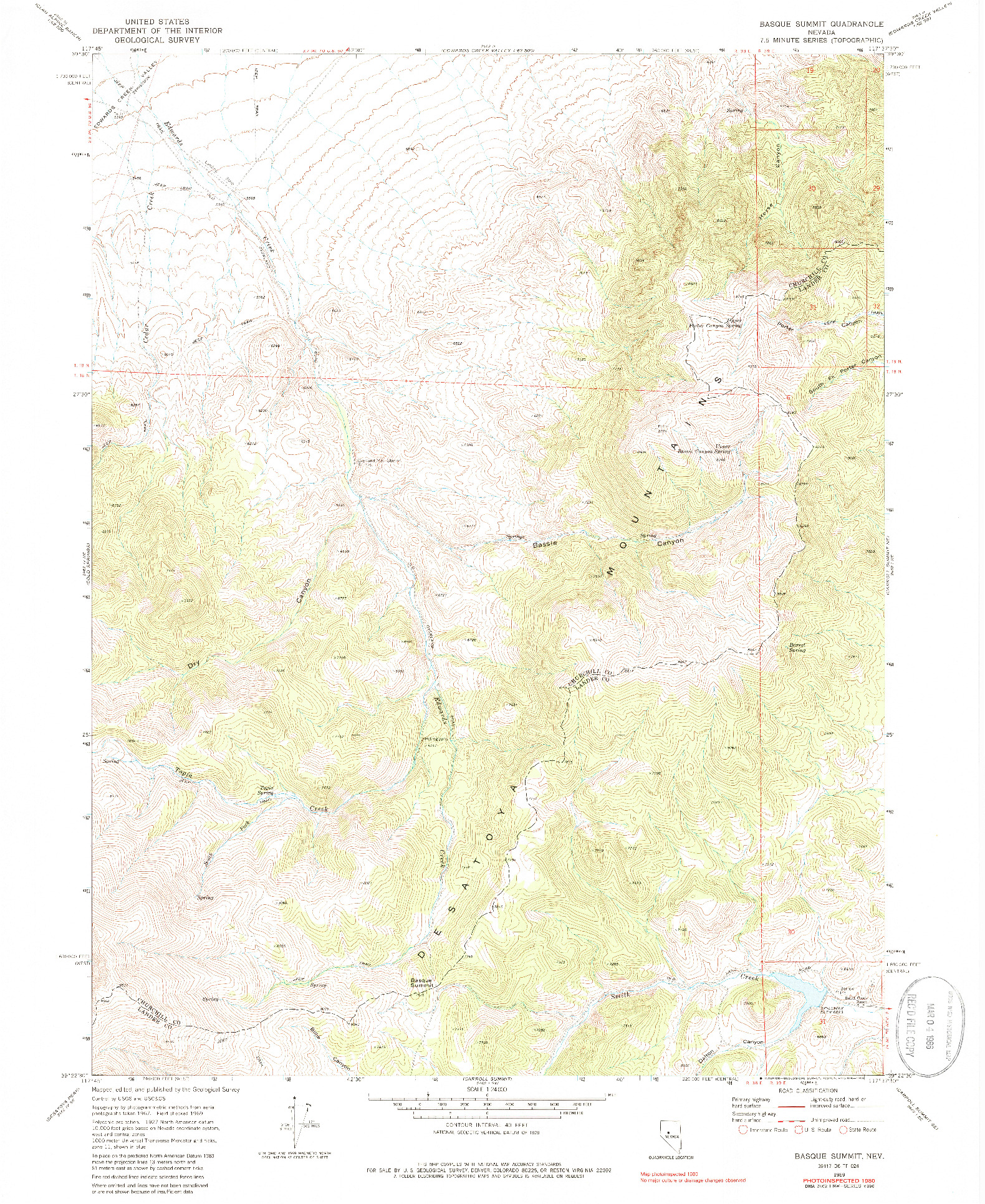 USGS 1:24000-SCALE QUADRANGLE FOR BASQUE SUMMIT, NV 1969