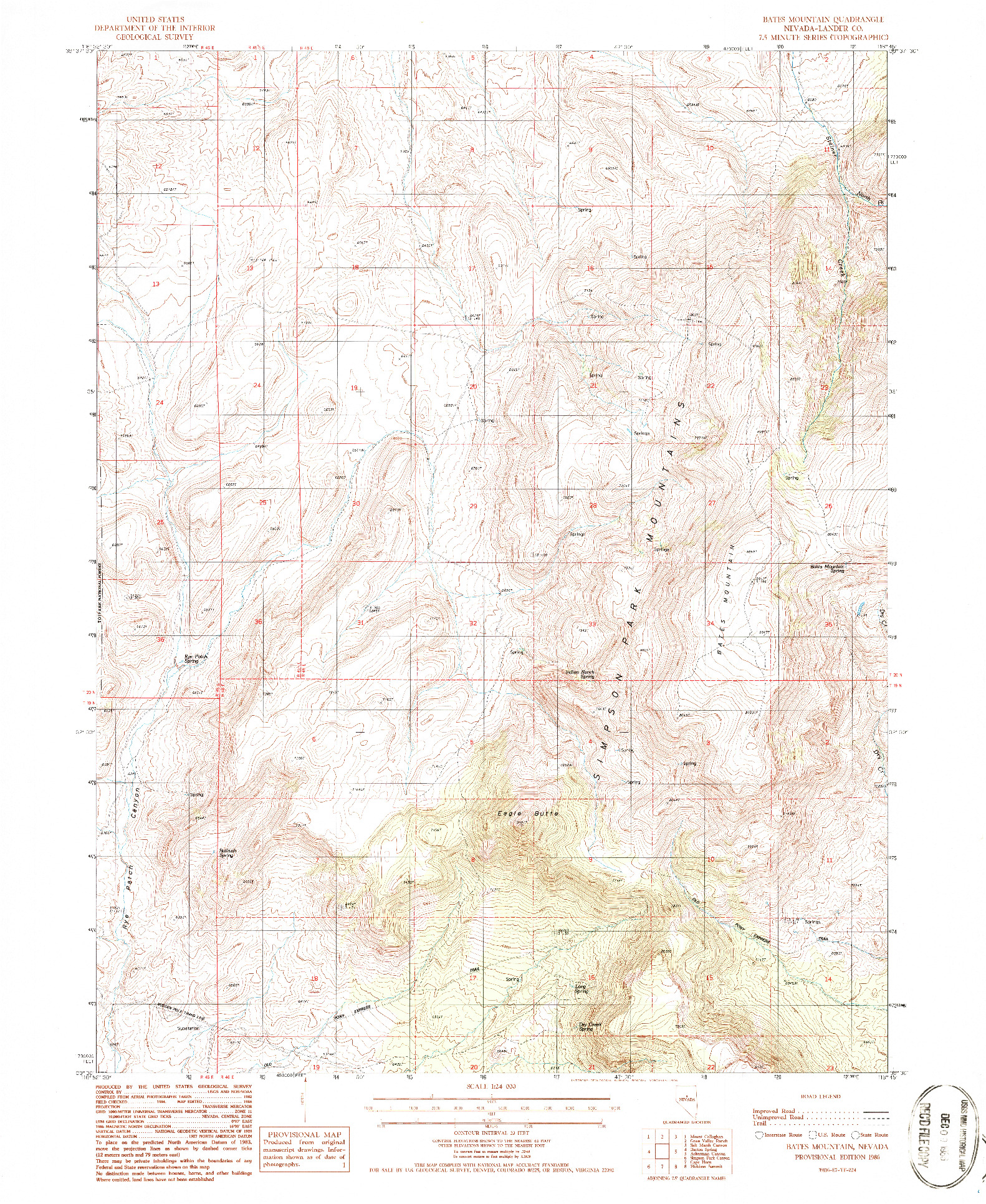 USGS 1:24000-SCALE QUADRANGLE FOR BATES MOUNTAIN, NV 1986