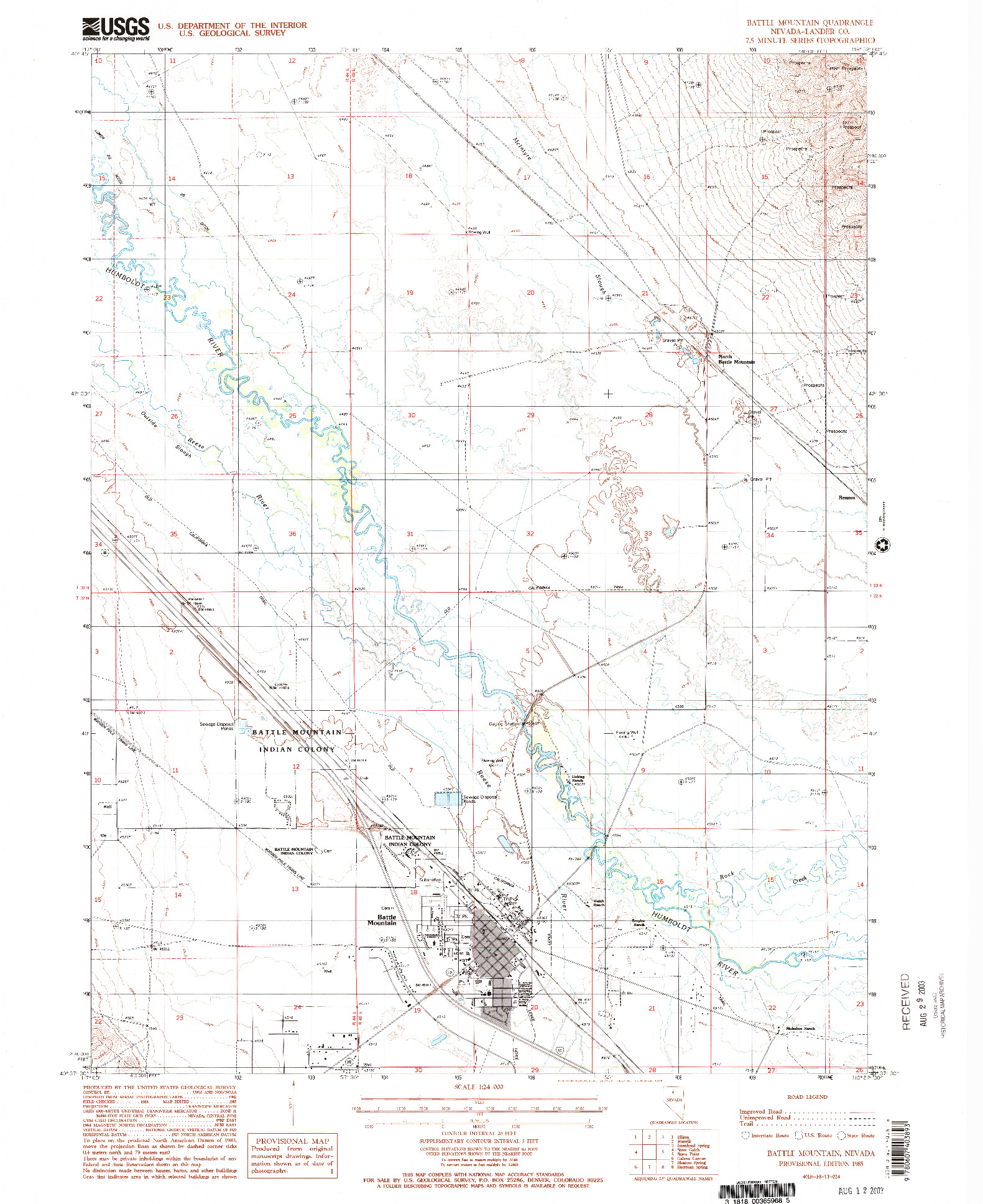 USGS 1:24000-SCALE QUADRANGLE FOR BATTLE MOUNTAIN, NV 1985
