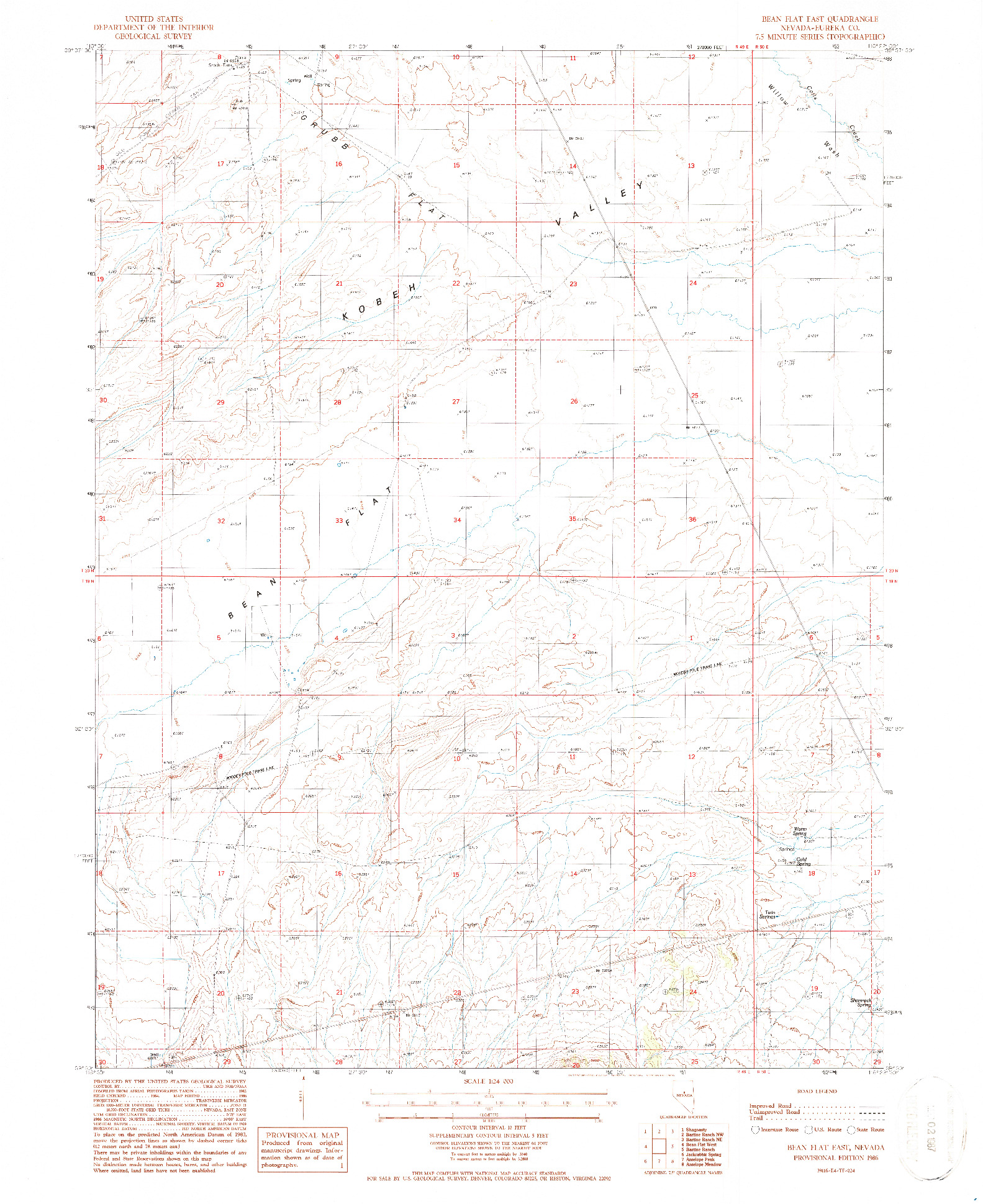 USGS 1:24000-SCALE QUADRANGLE FOR BEAN FLAT EAST, NV 1986