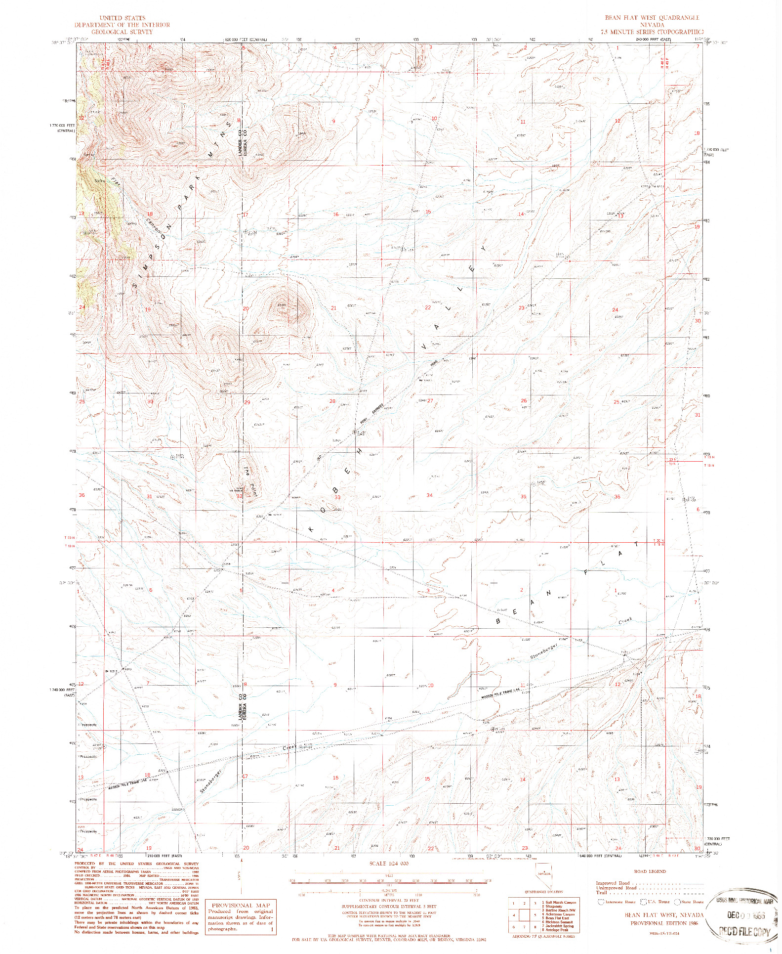 USGS 1:24000-SCALE QUADRANGLE FOR BEAN FLAT WEST, NV 1986