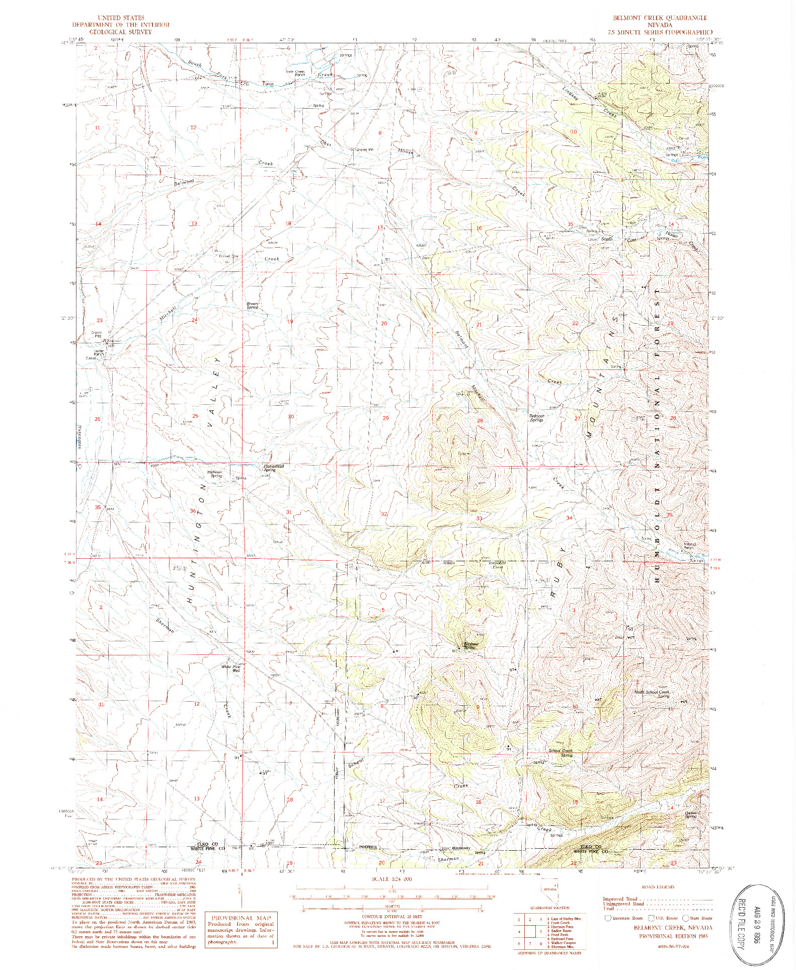 USGS 1:24000-SCALE QUADRANGLE FOR BELMONT CREEK, NV 1985