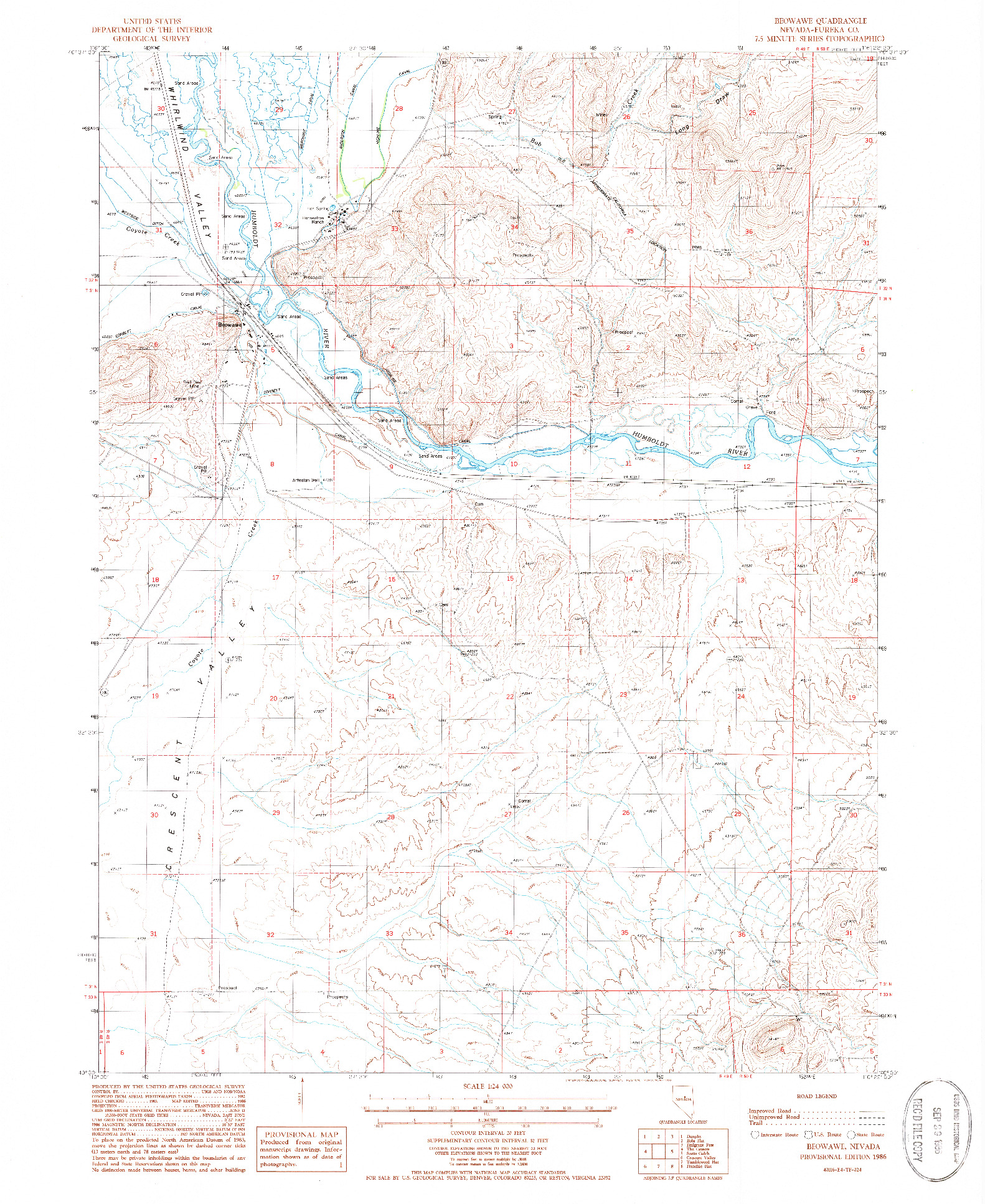 USGS 1:24000-SCALE QUADRANGLE FOR BEOWAWE, NV 1986