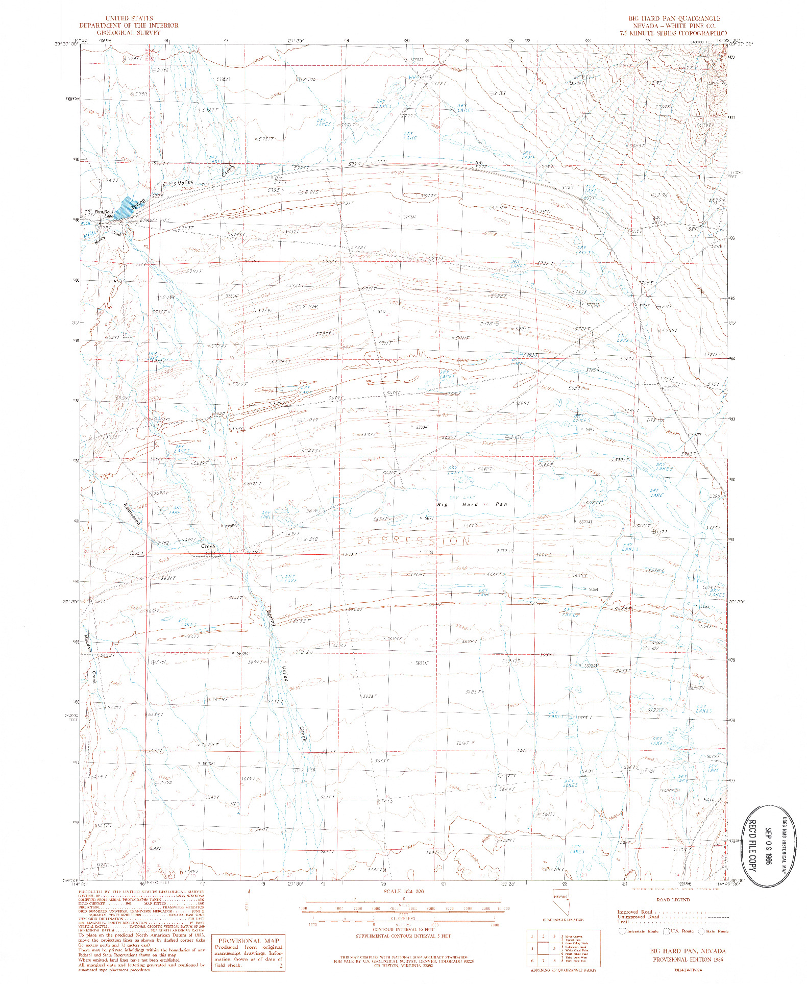 USGS 1:24000-SCALE QUADRANGLE FOR BIG HARD PAN, NV 1986