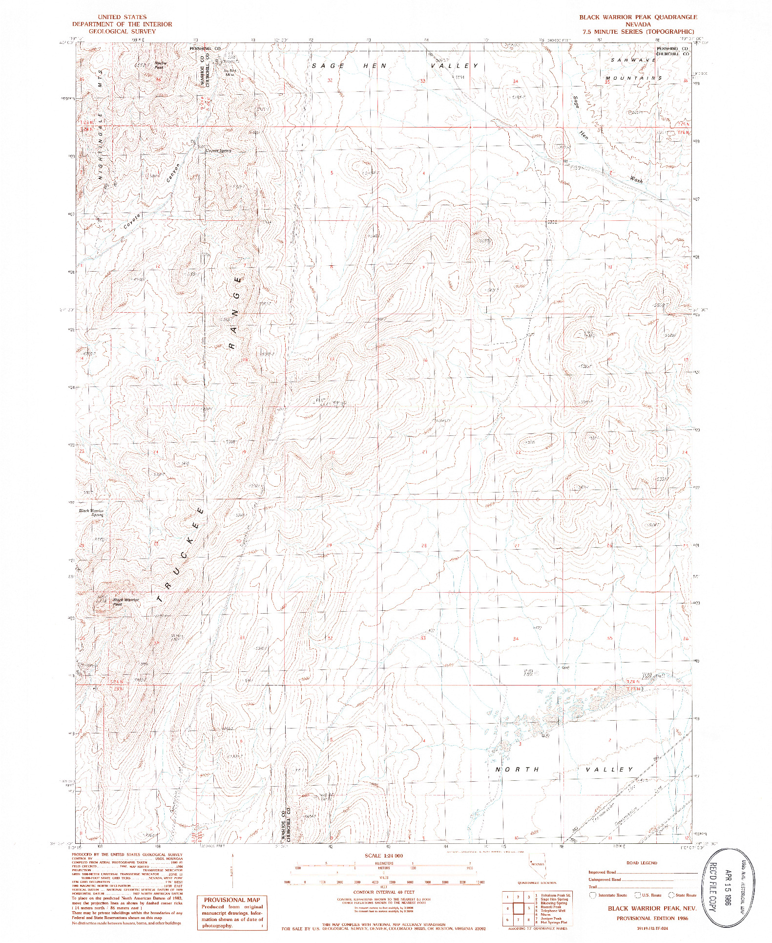 USGS 1:24000-SCALE QUADRANGLE FOR BLACK WARRIOR PEAK, NV 1986