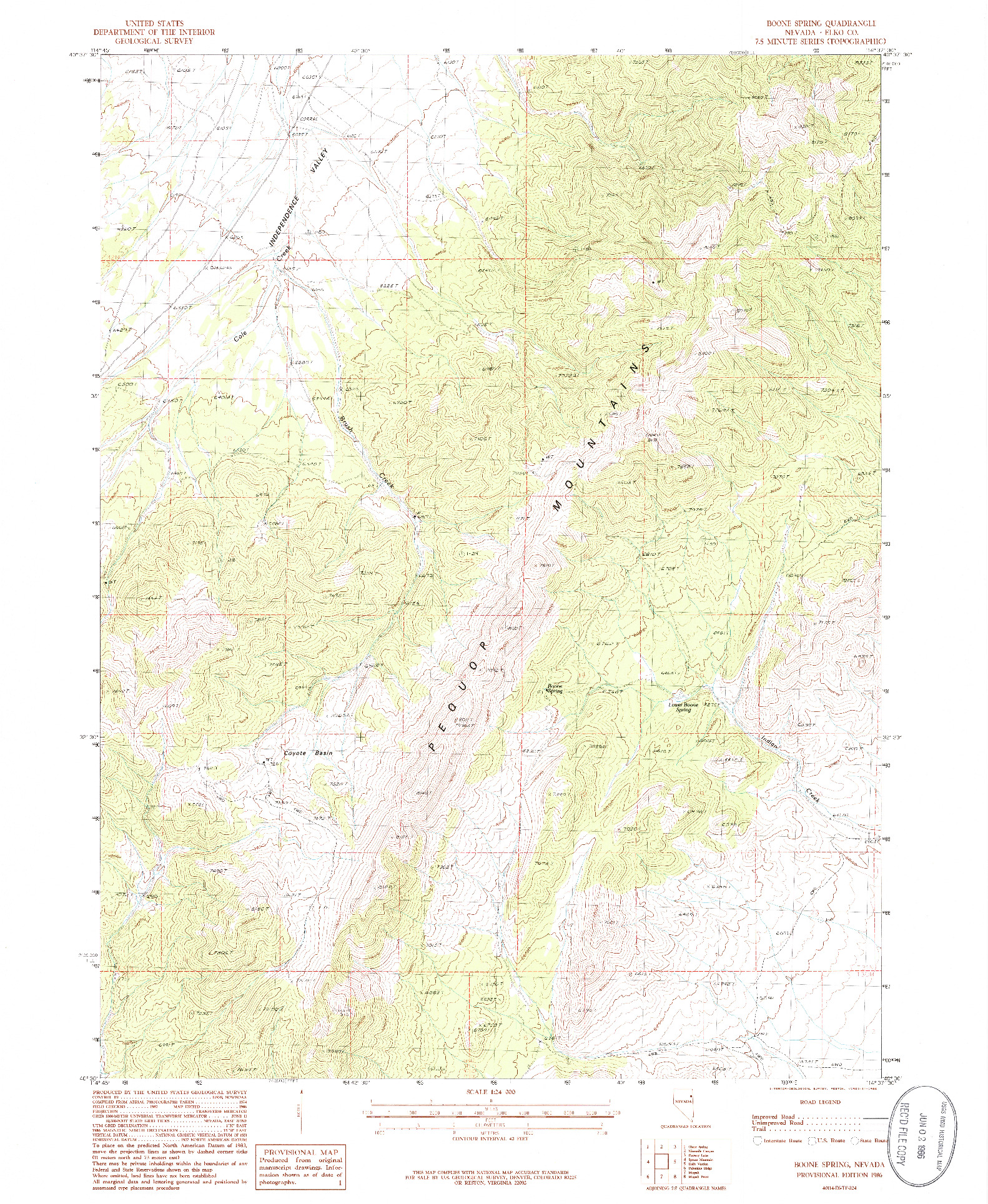 USGS 1:24000-SCALE QUADRANGLE FOR BOONE SPRING, NV 1986
