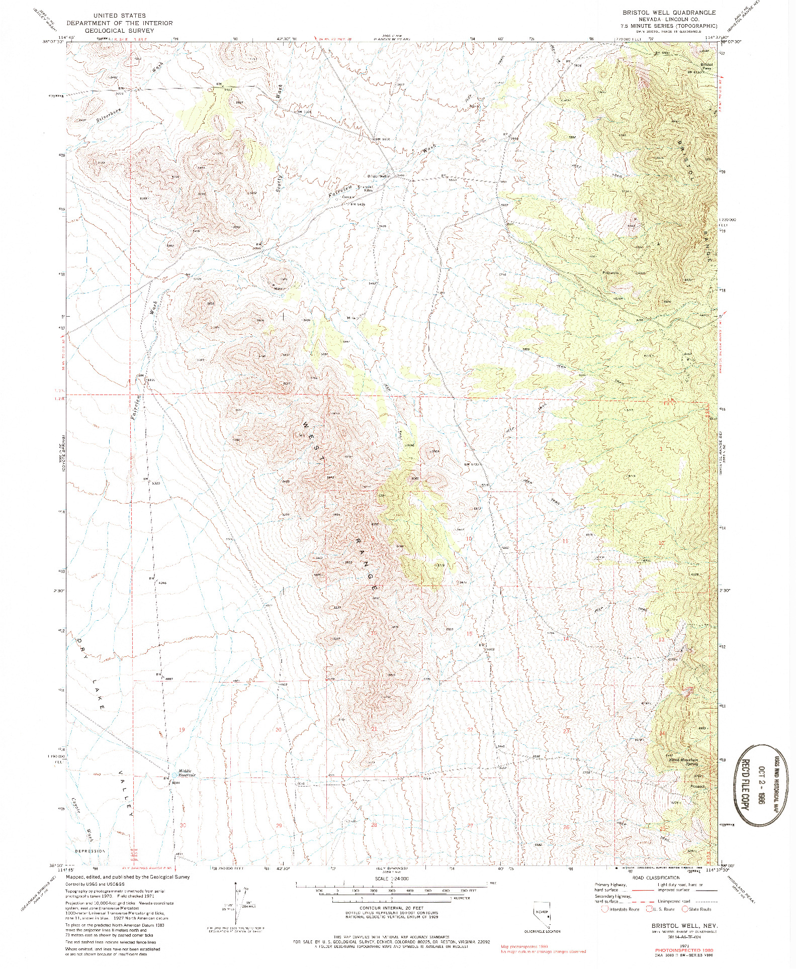 USGS 1:24000-SCALE QUADRANGLE FOR BRISTOL WELL, NV 1971