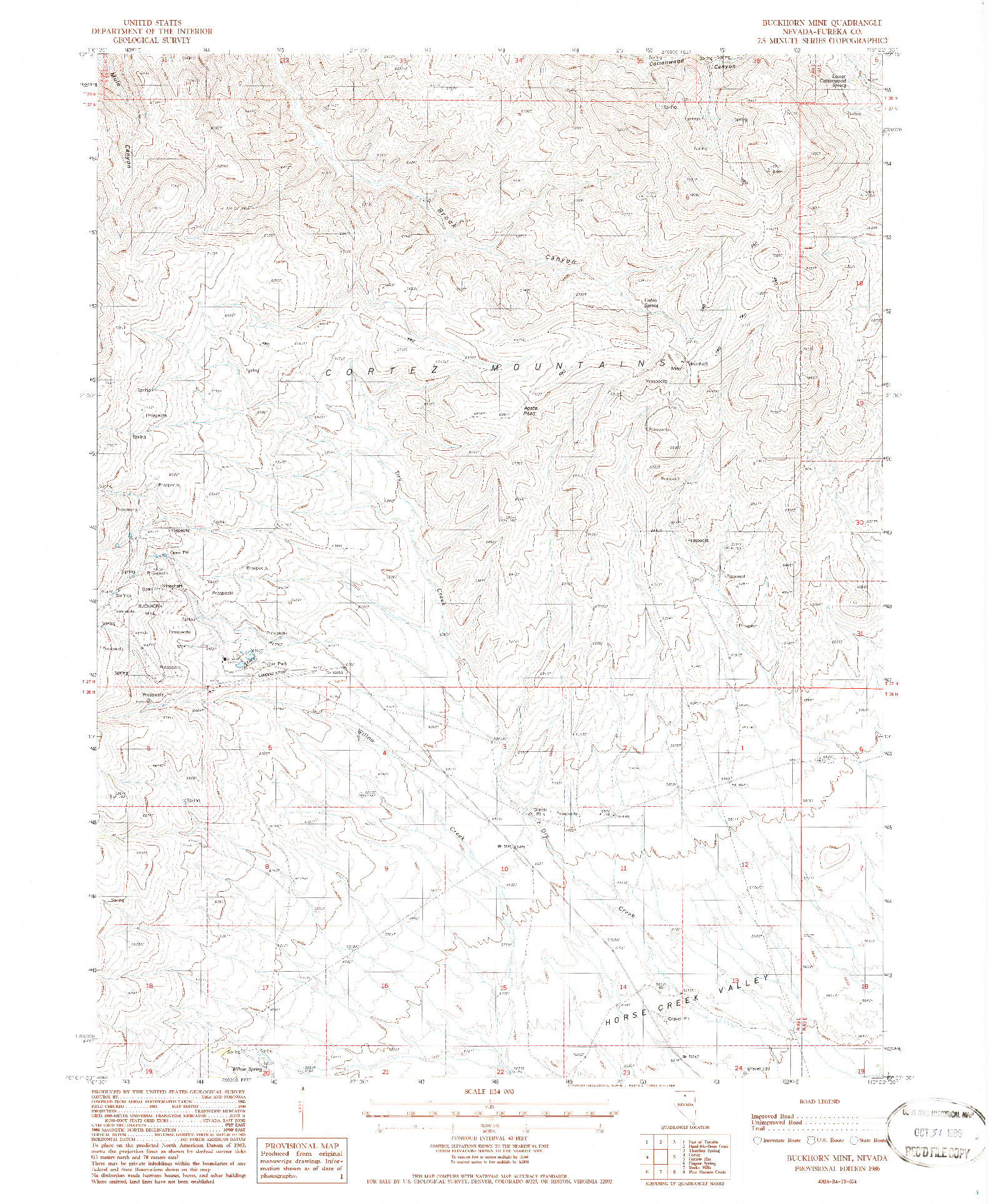 USGS 1:24000-SCALE QUADRANGLE FOR BUCKHORN MINE, NV 1986
