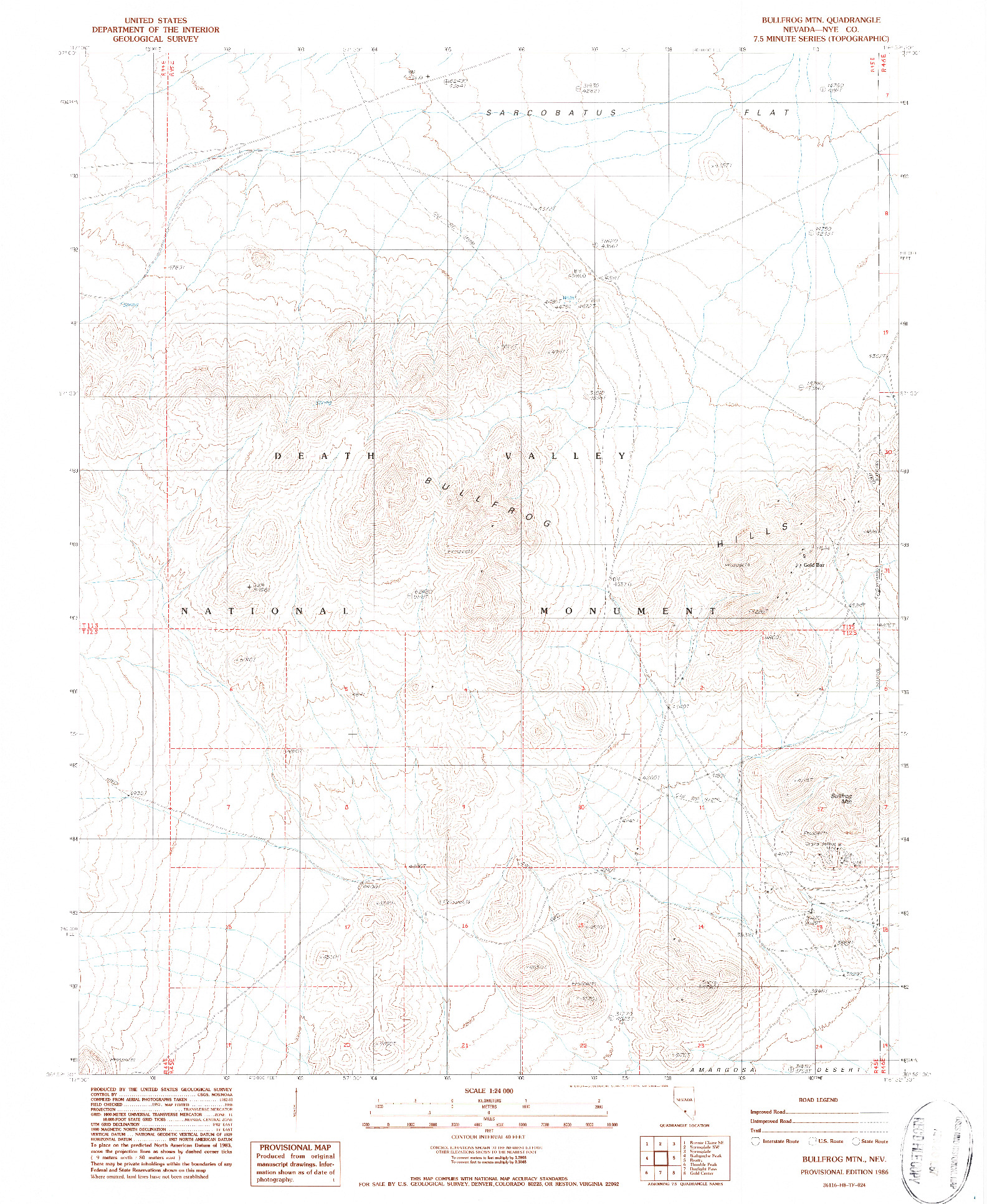 USGS 1:24000-SCALE QUADRANGLE FOR BULLFROG MTN., NV 1986