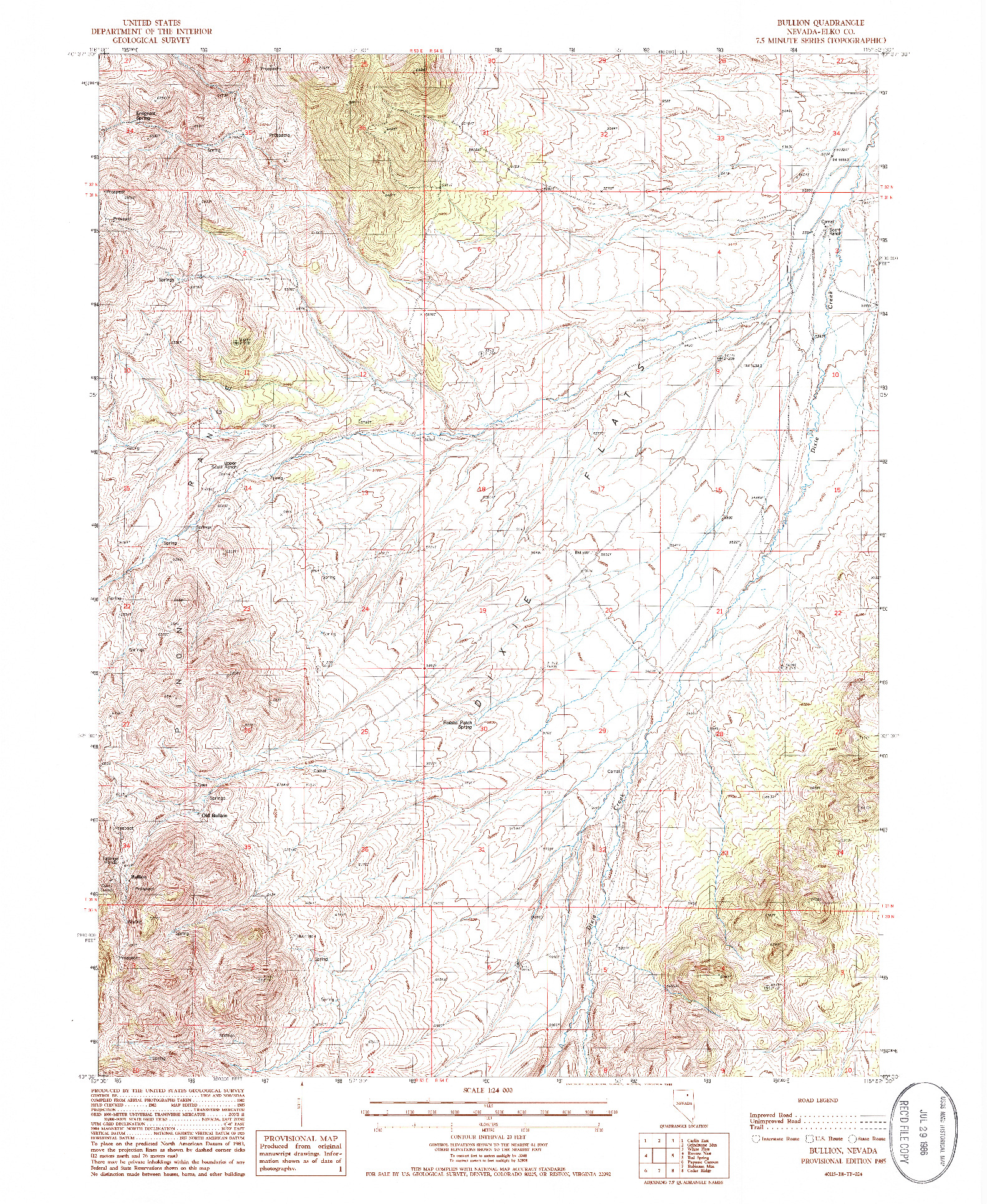 USGS 1:24000-SCALE QUADRANGLE FOR BULLION, NV 1985