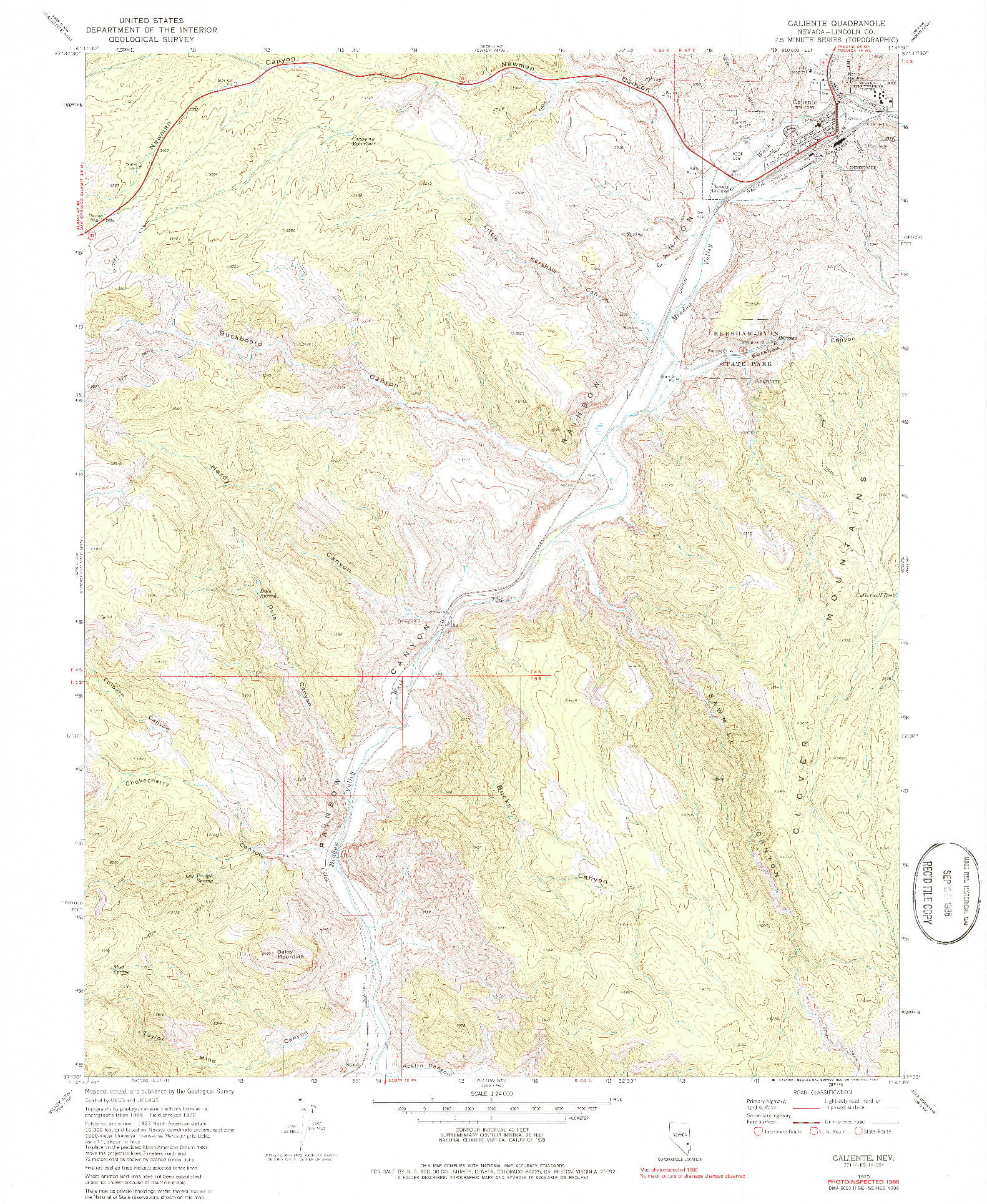 USGS 1:24000-SCALE QUADRANGLE FOR CALIENTE, NV 1970