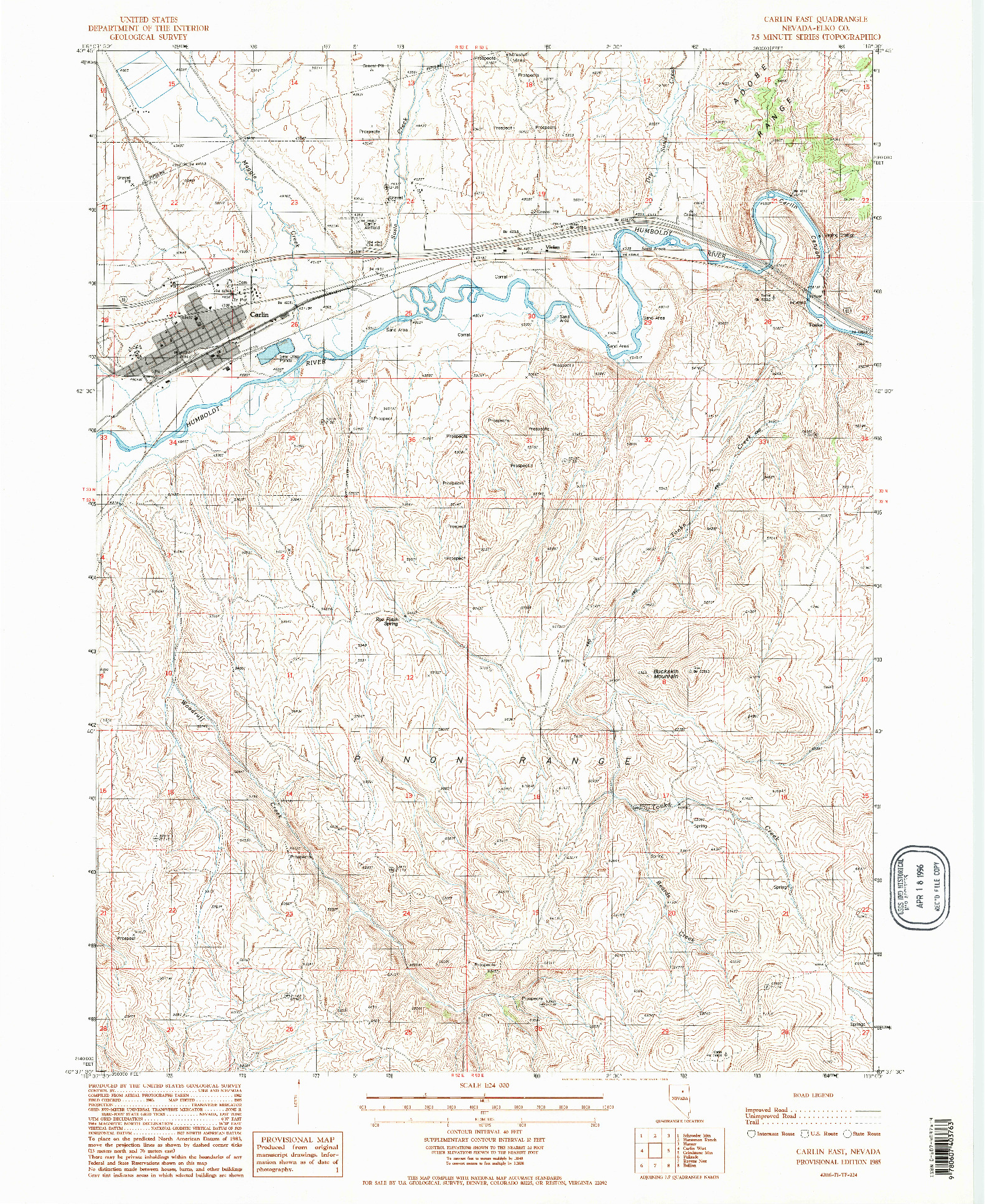 USGS 1:24000-SCALE QUADRANGLE FOR CARLIN EAST, NV 1985