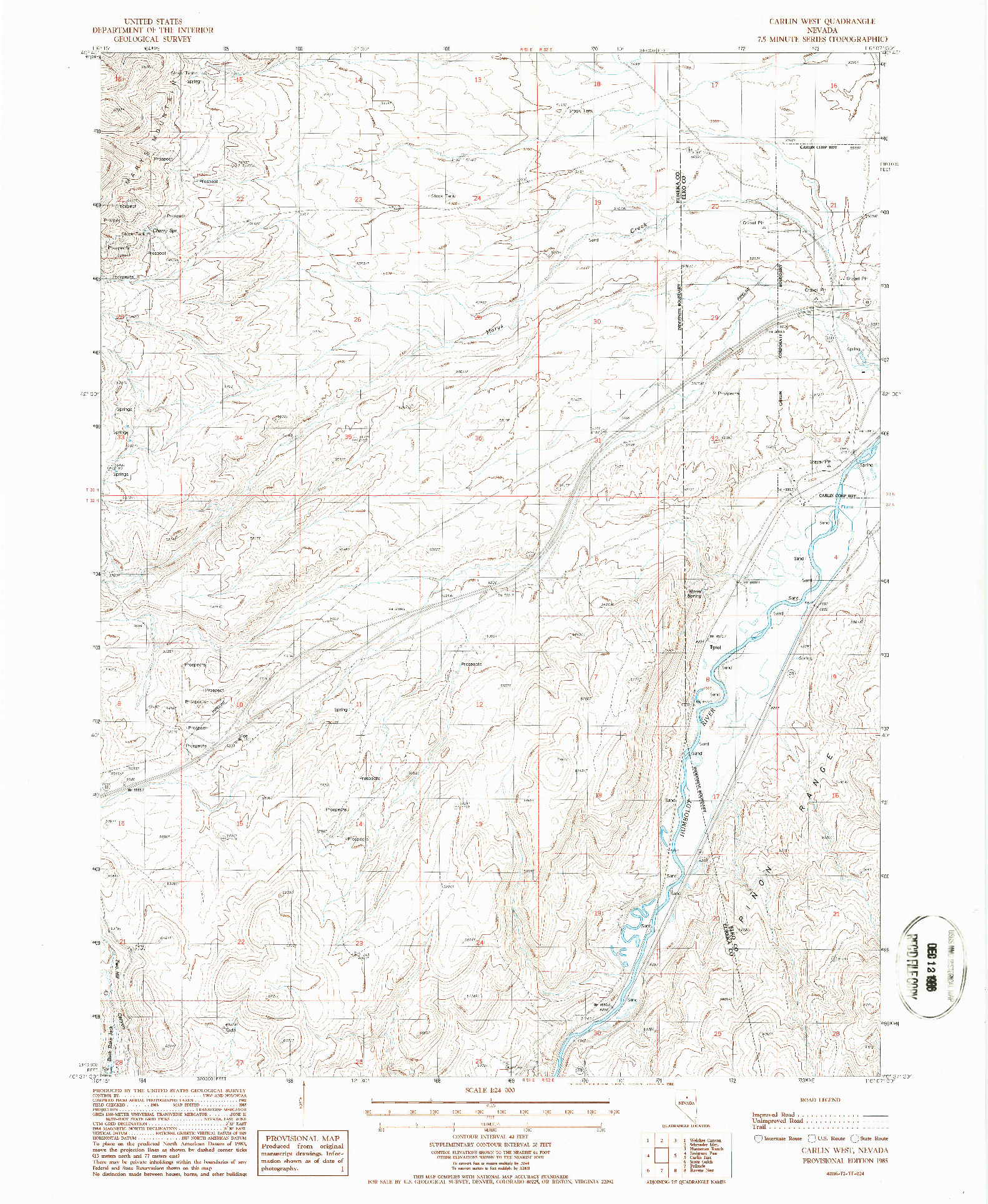 USGS 1:24000-SCALE QUADRANGLE FOR CARLIN WEST, NV 1985
